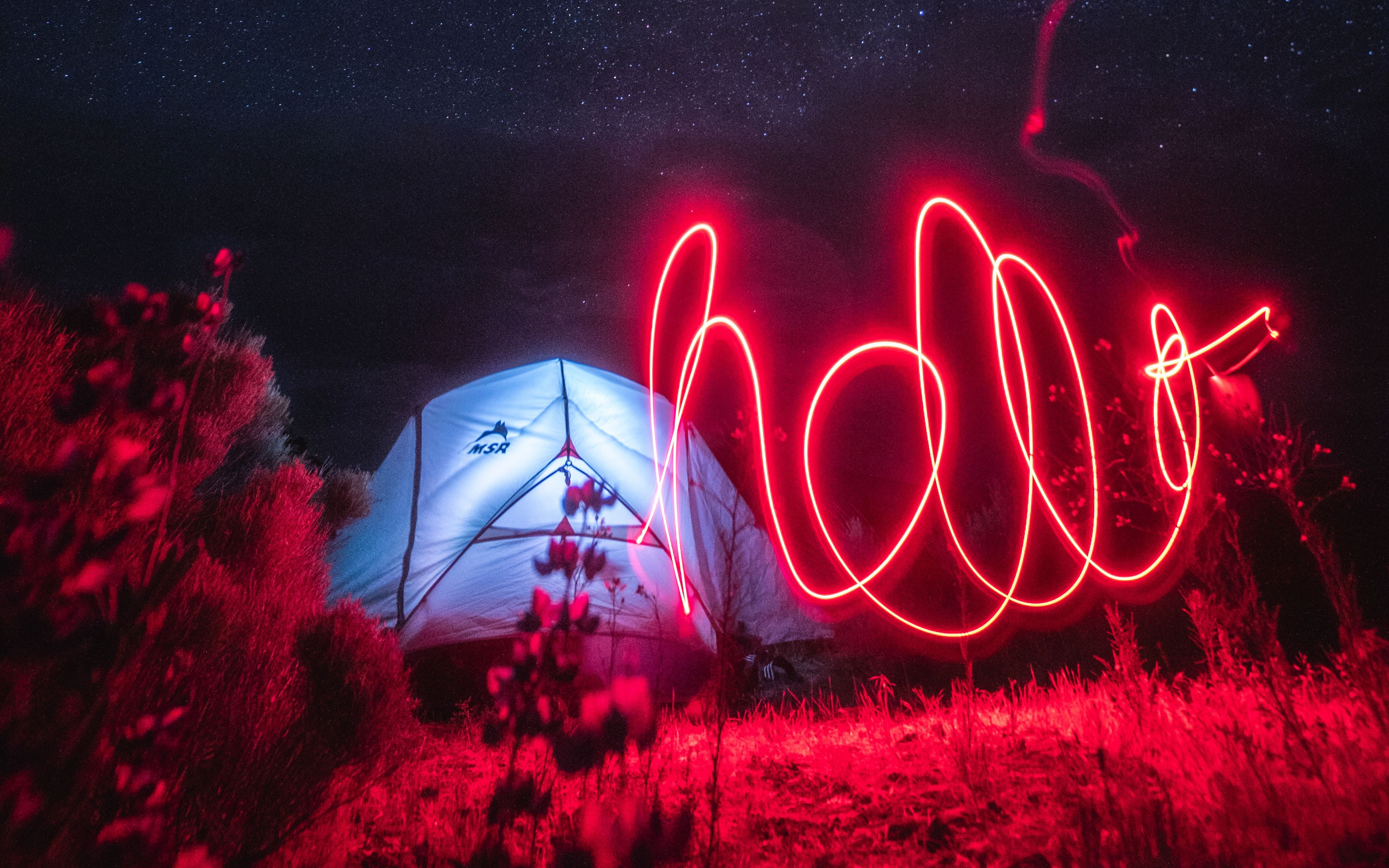 Download wallpaper 3840x2400 neon, light, long exposure, movement, night, red 4k ultra HD 16:10 HD background