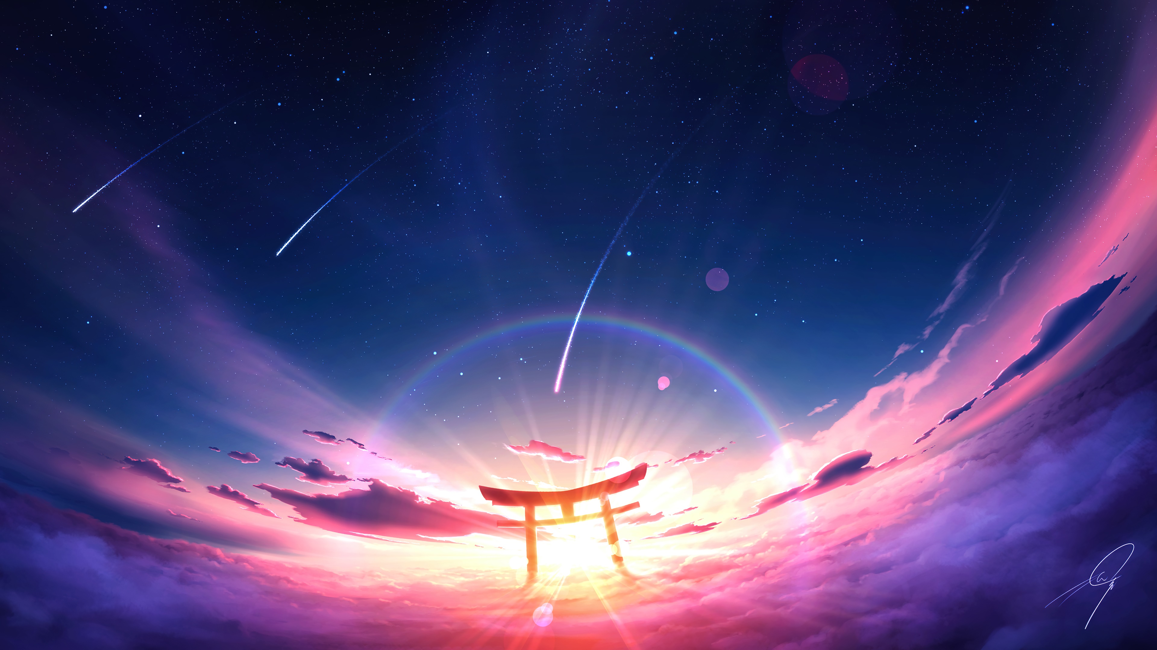 wallpaper, sky, gate, sunset, clouds, scenery, anime, 4k, HD Gallery HD Wallpaper