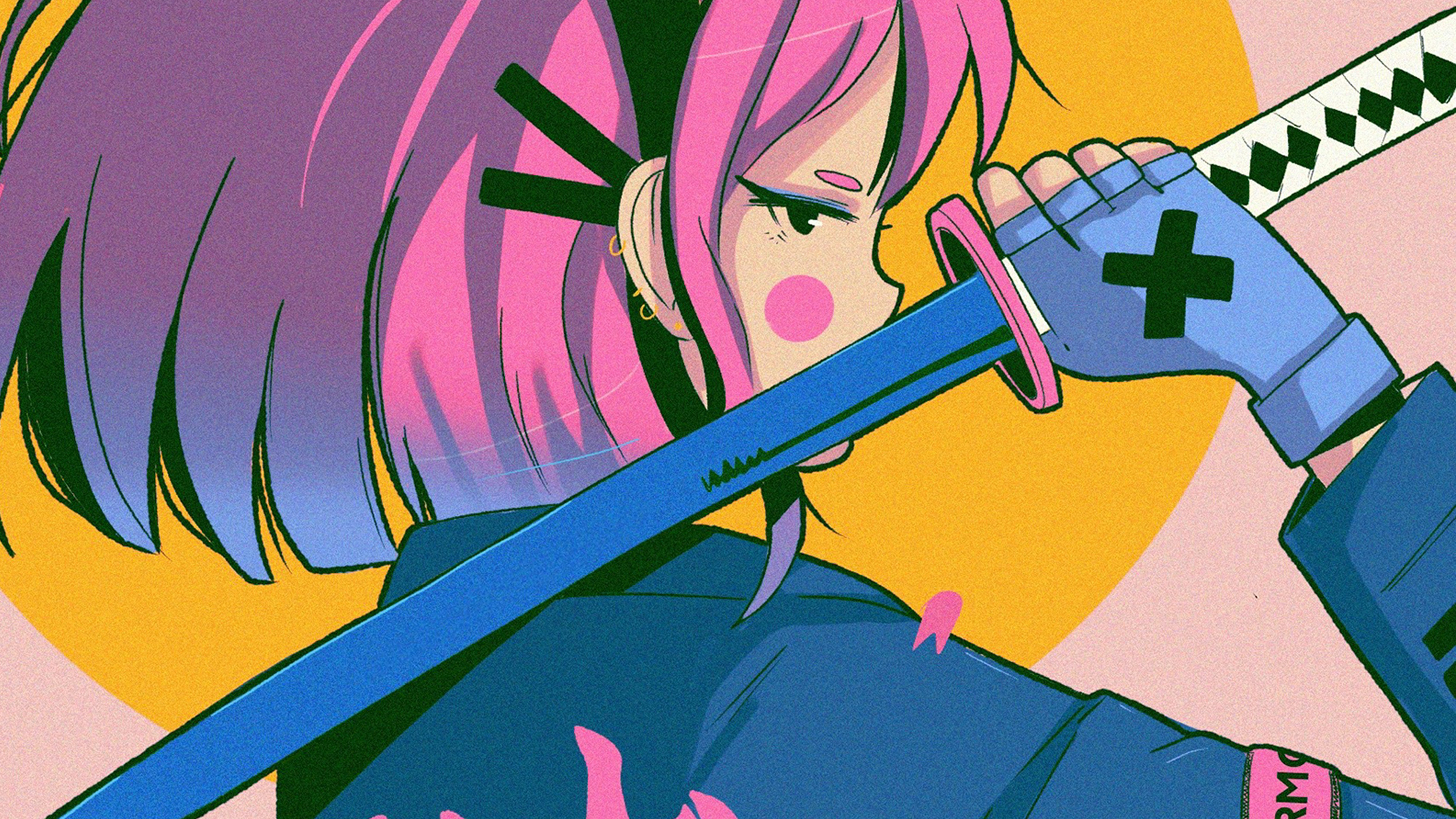 wallpaper for desktop, laptop. art japan girl illust sword pink