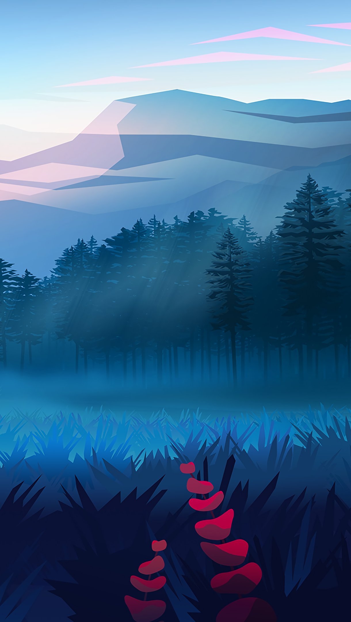 Mountains in forest scenery Minimalist design Wallpaper 4k for iPhone and Mobile Phone