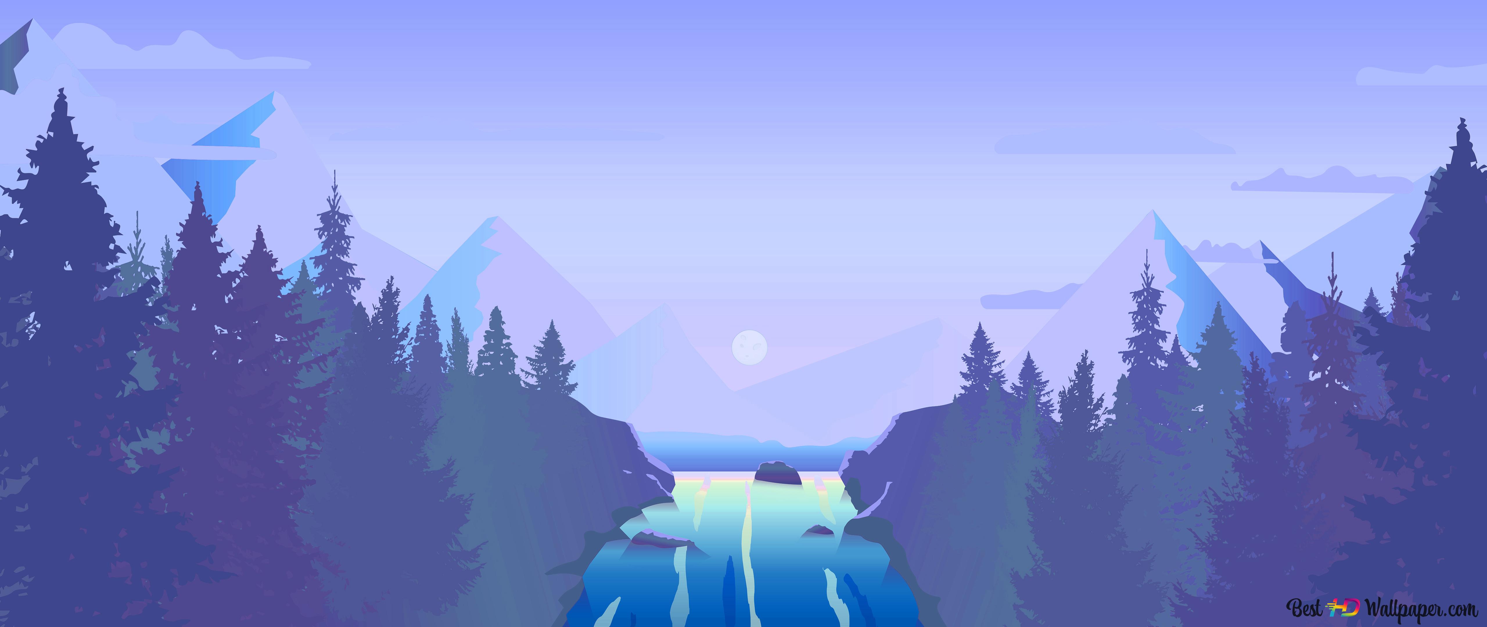 Minimalist landscape & river 4K wallpaper download