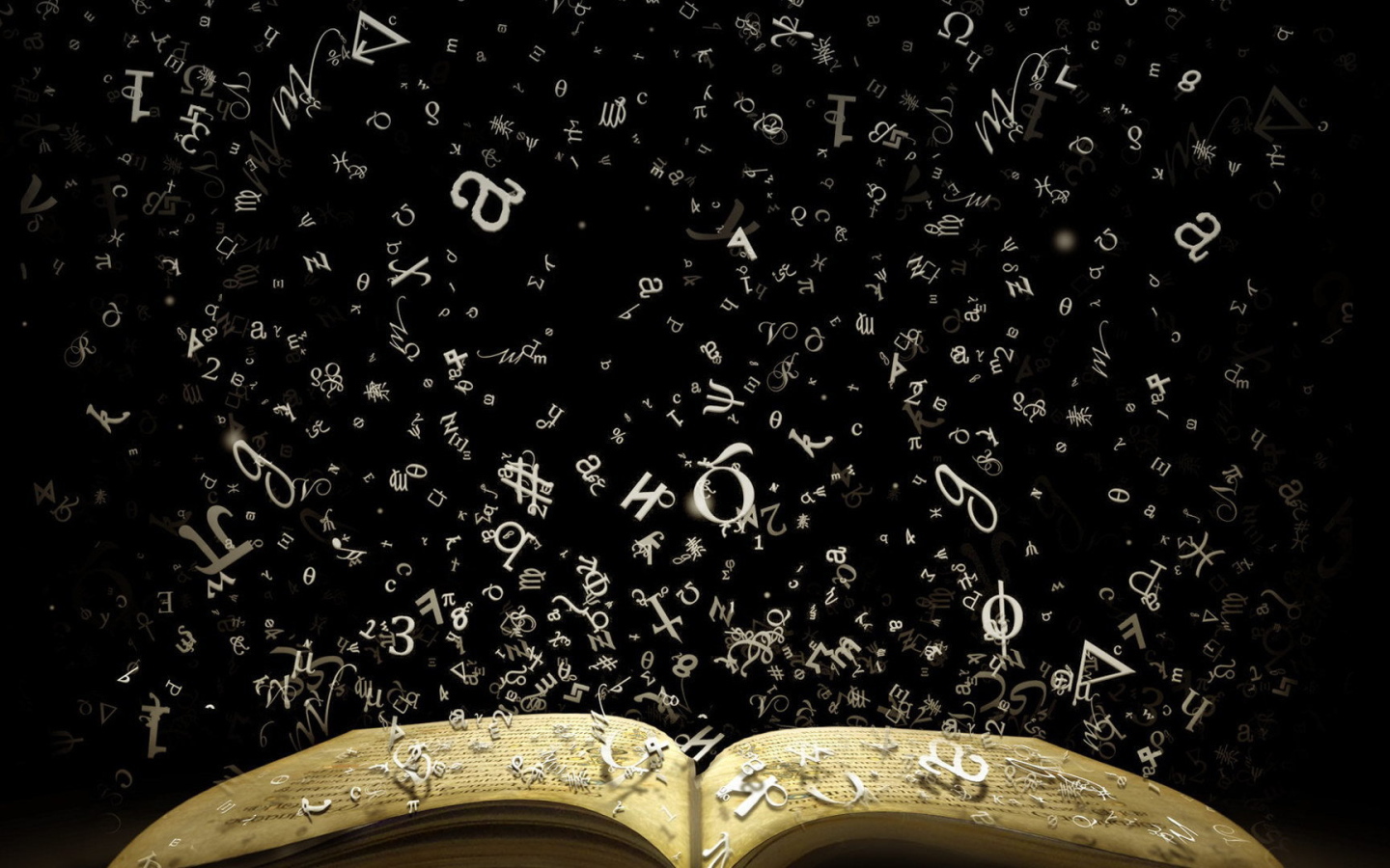 The letters flying out of the book Desktop wallpaper 1440x900
