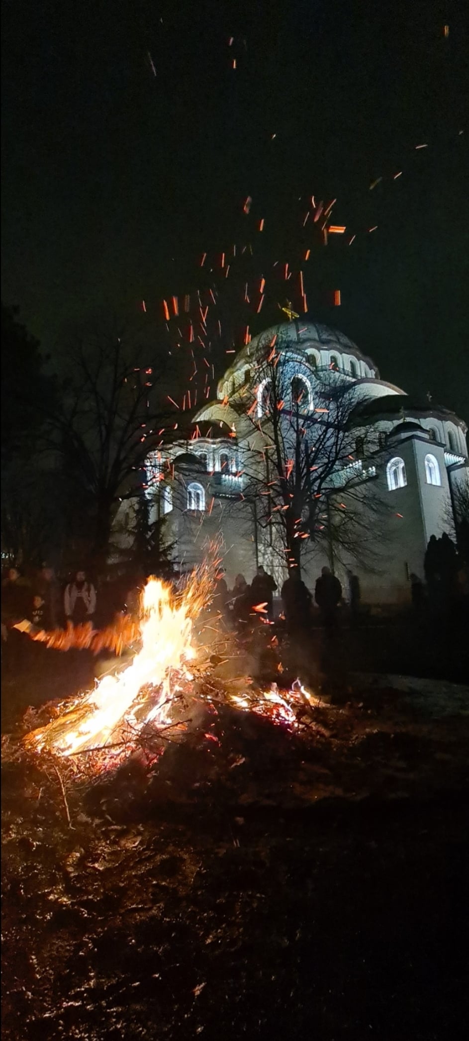 Fire burning infront of a church