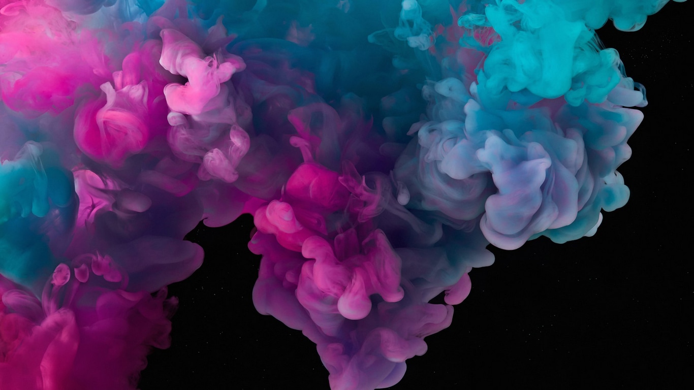 Wallpaper / black background, colorful, shapes, smoke, black, purple, pink, turquoise, cyan free download