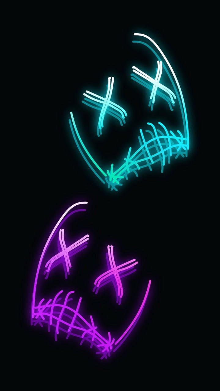 Download Vibrant Cyan and Purple Purge Mask Illuminating in the Dark Wallpaper