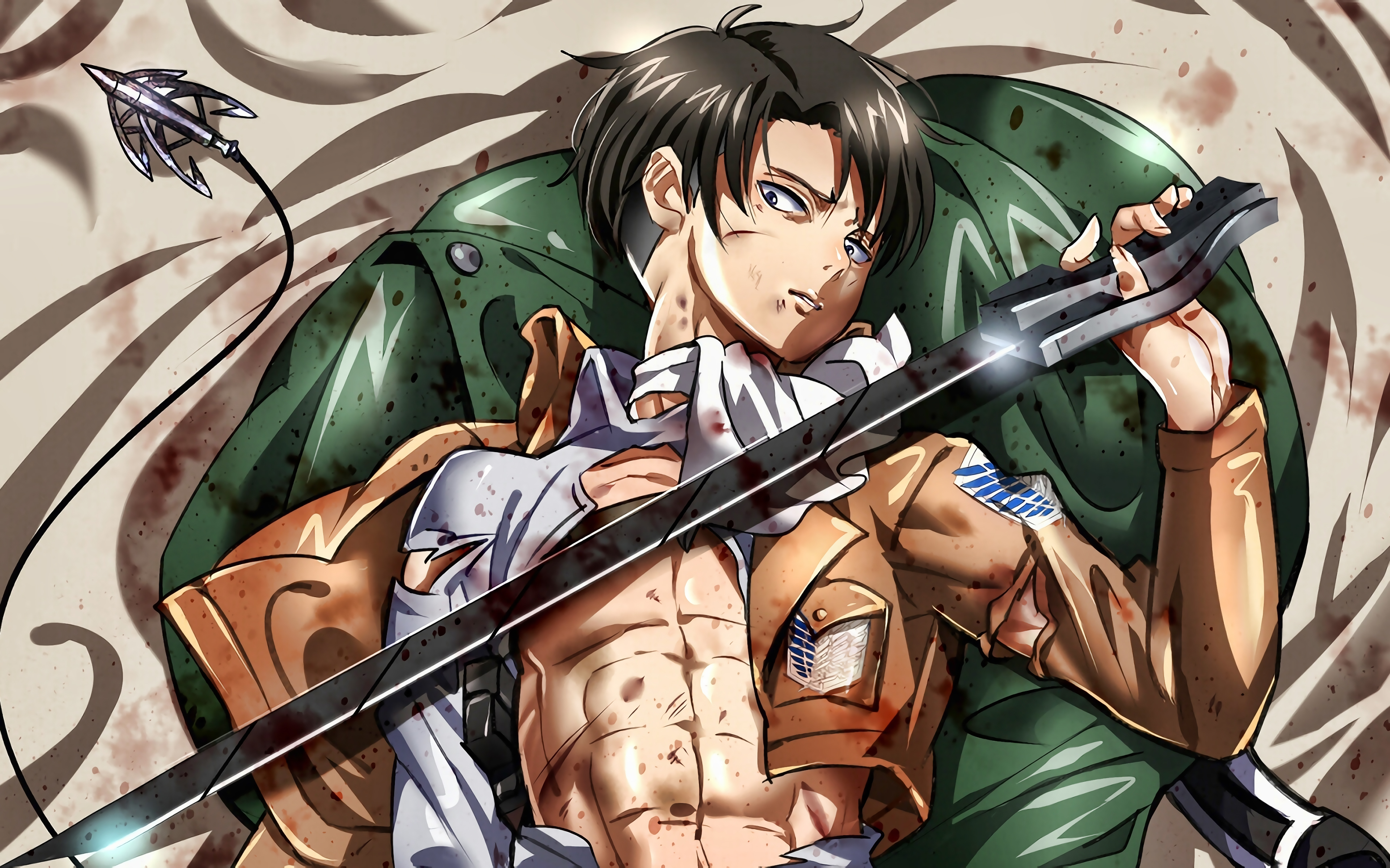 Download wallpaper 4k, Levi Ackerman, sword, Attack on Titan, artwork, manga, Shingeki No Kyojin, Attack on Titan characters for desktop with resolution 3840x2400. High Quality HD picture wallpaper