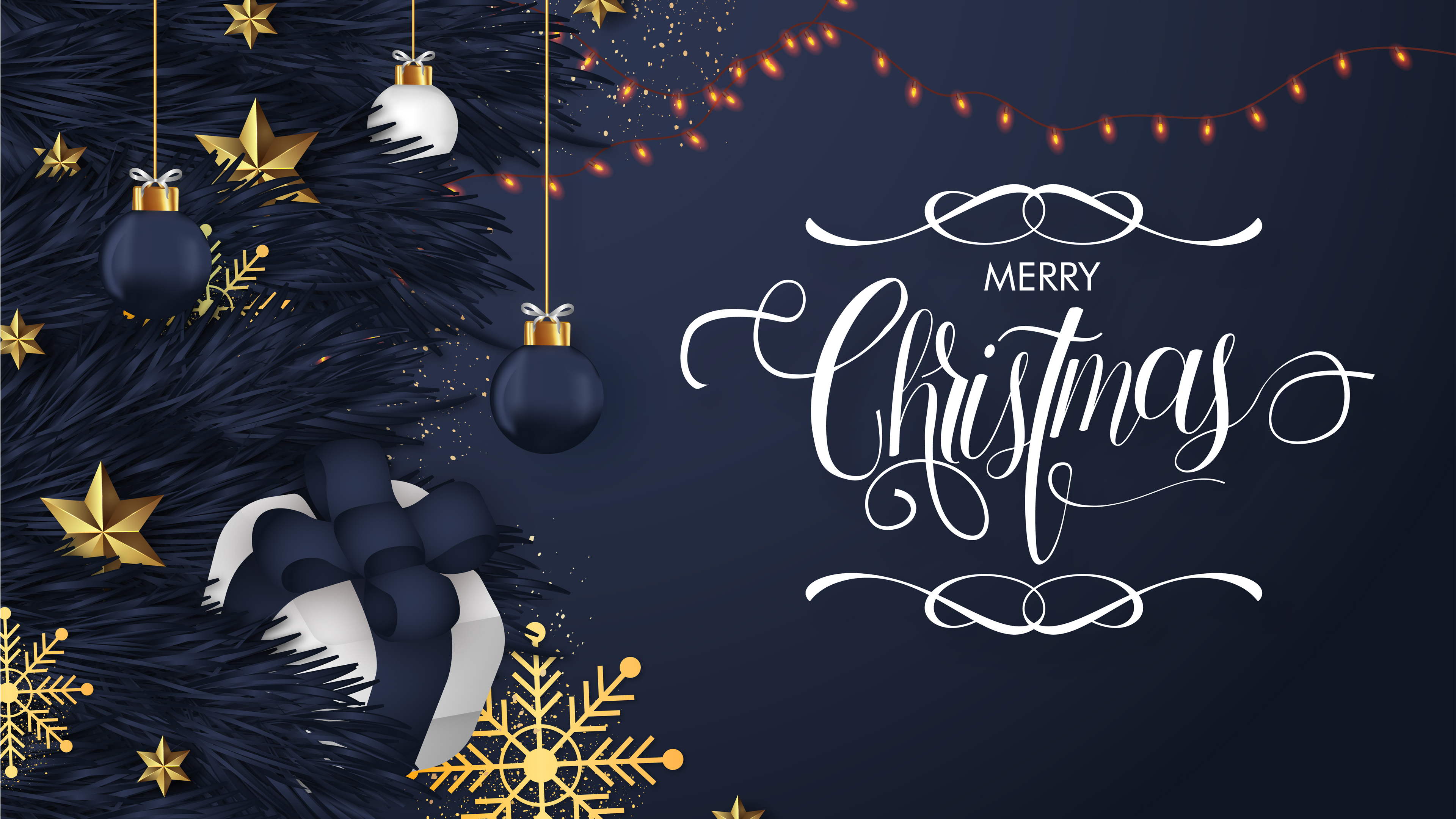 Merry Christmas Blue 4K Wallpaper