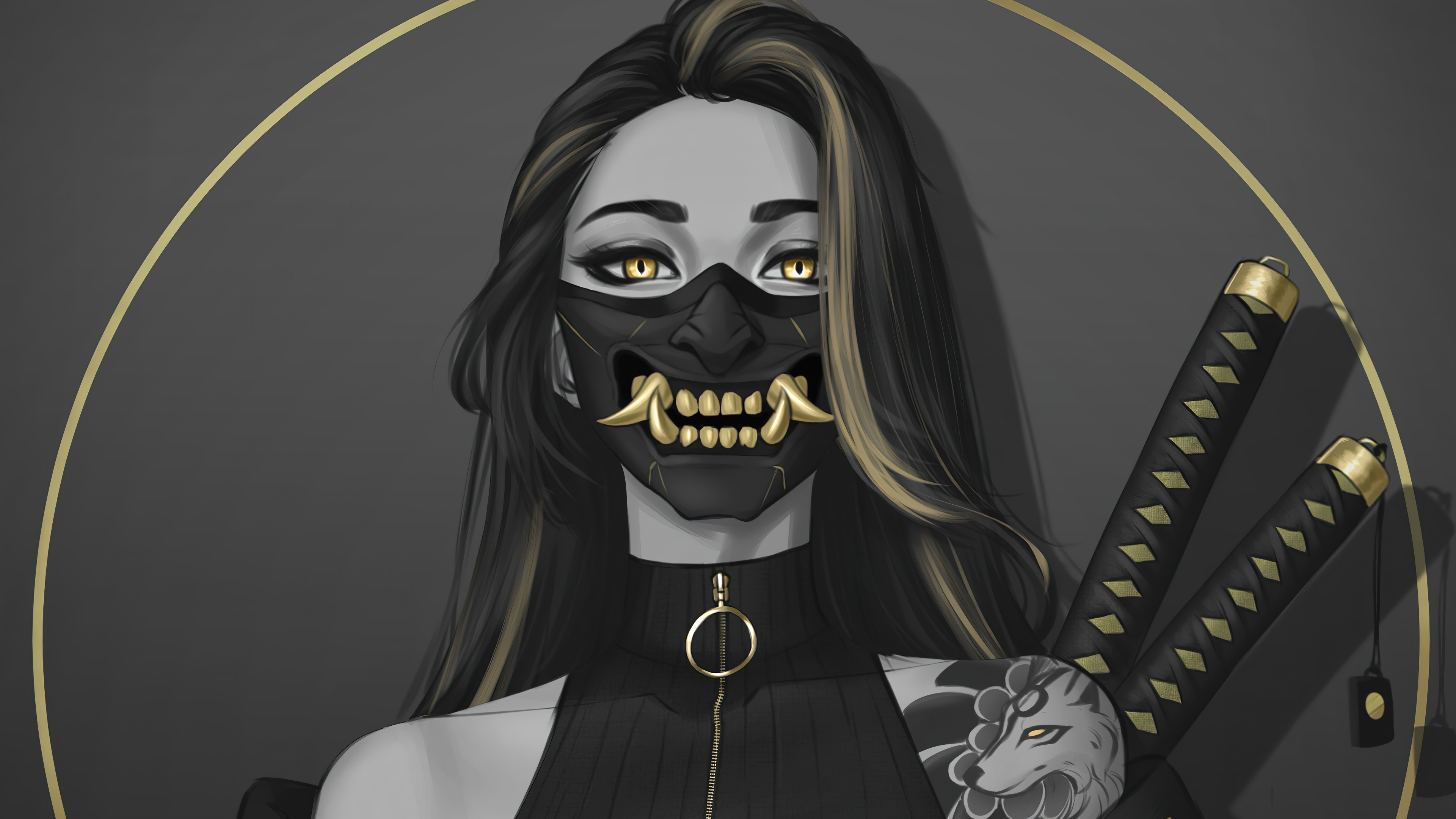 samurai, girl, oni, mask, 4k Gallery HD Wallpaper