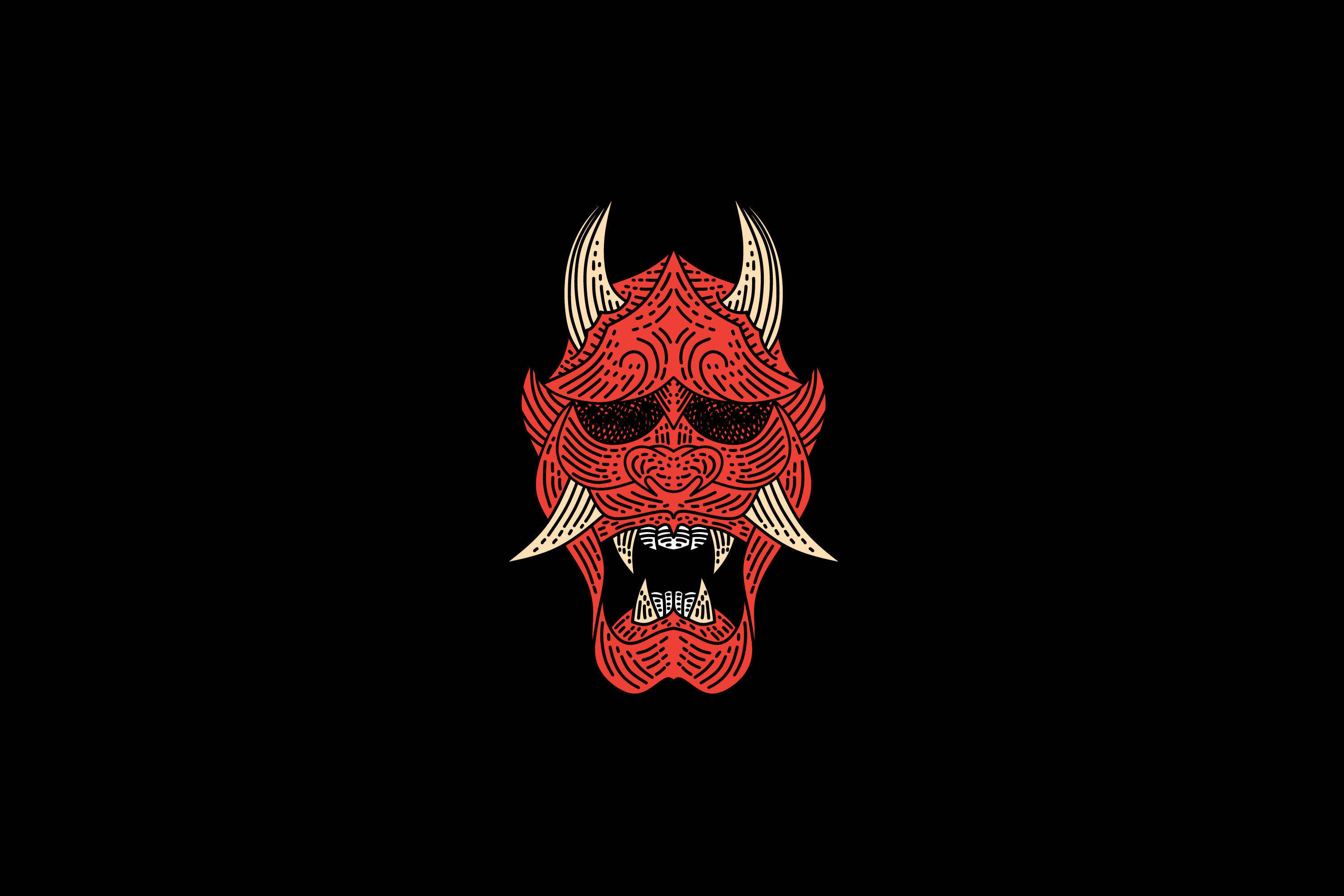 Vintage Japanese Demon Oni Mask Logo Design By weasley99