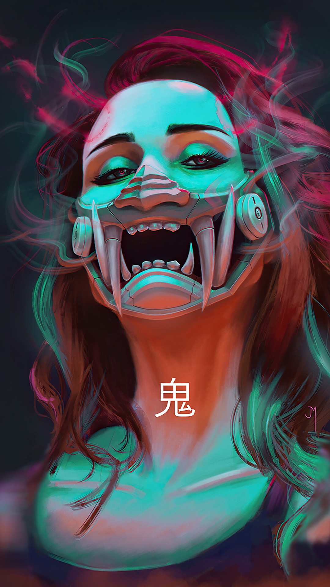Cyberpunk, Girls, Futuristic, Oni Mask, Sci Fi HD Phone Wallpaper