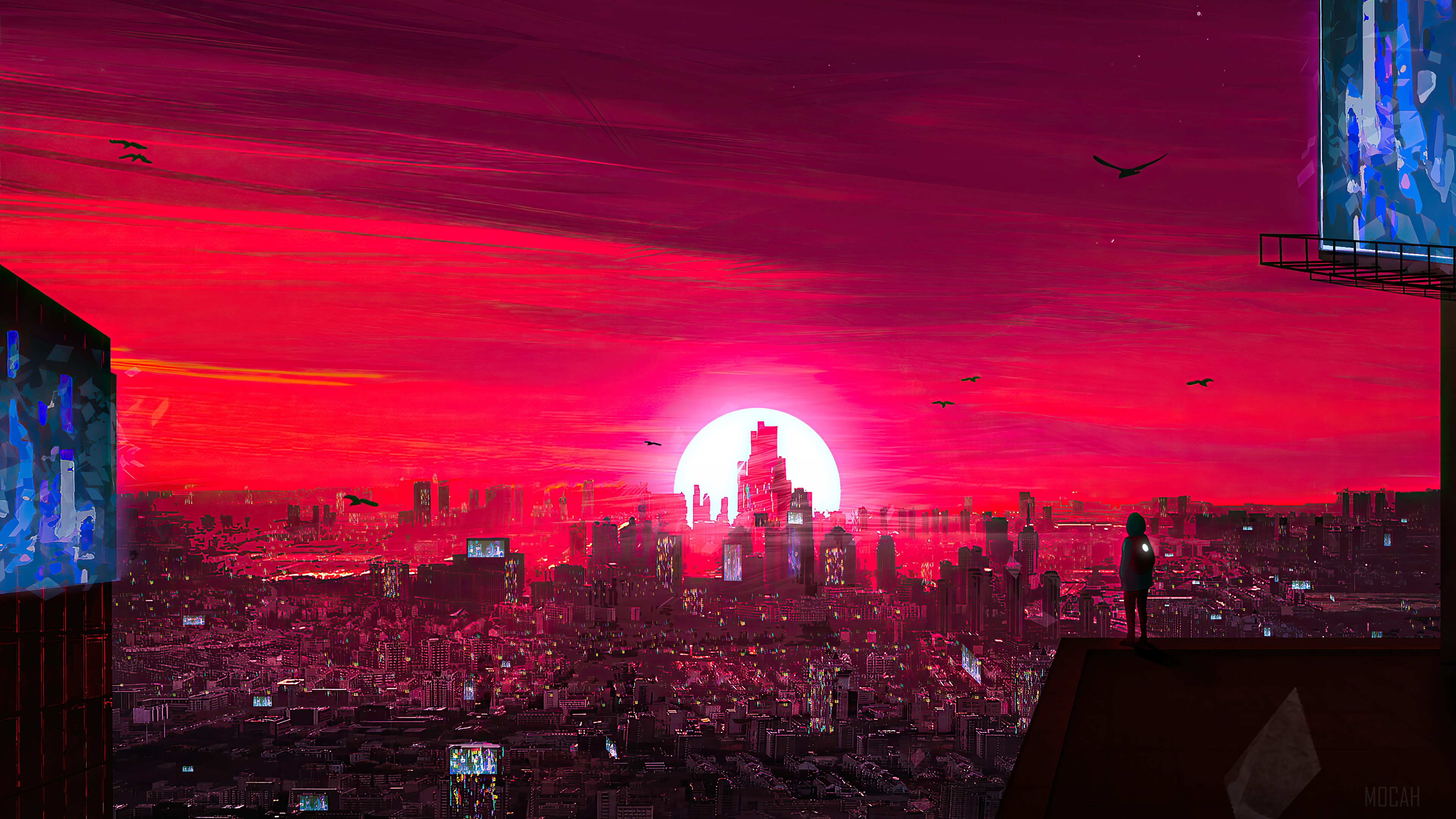 Red, City, Sunset, Scenery, Digital Art 4k Gallery HD Wallpaper