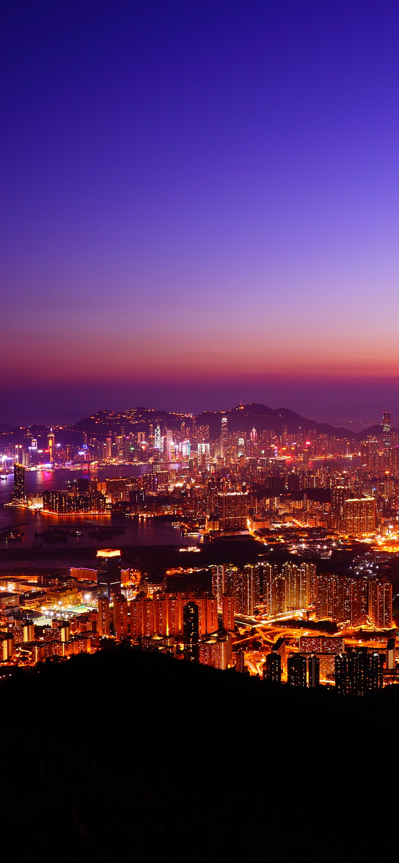 Hong Kong City Wallpaper 4K, Night time, Aesthetic, Skyline