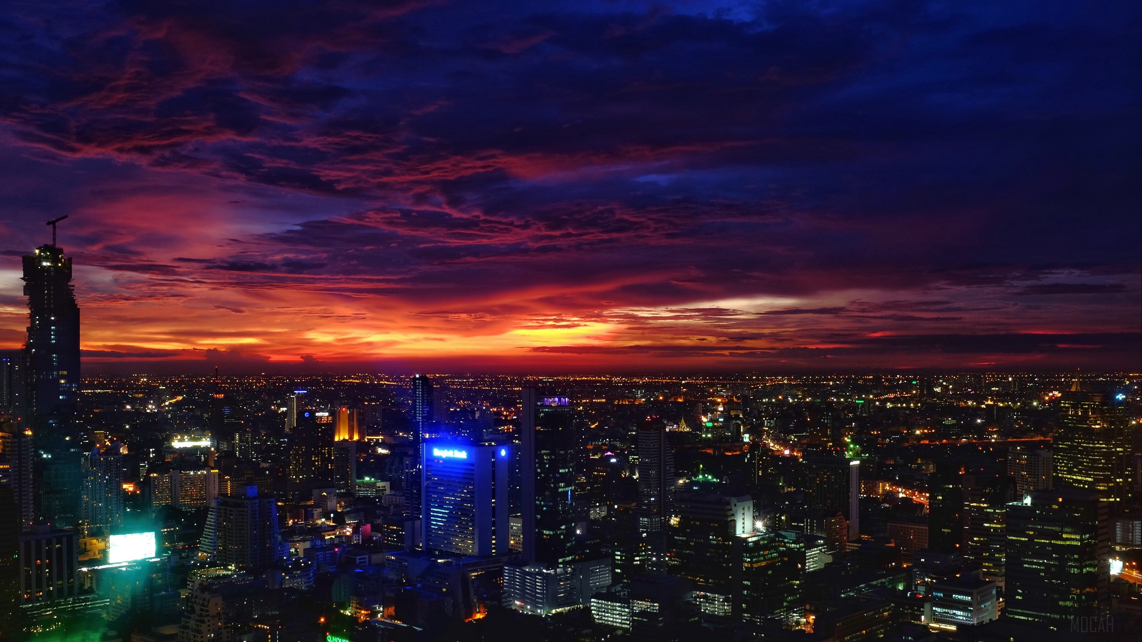 night city, sunset, buildings, city lights, bangkok 4k Gallery HD Wallpaper