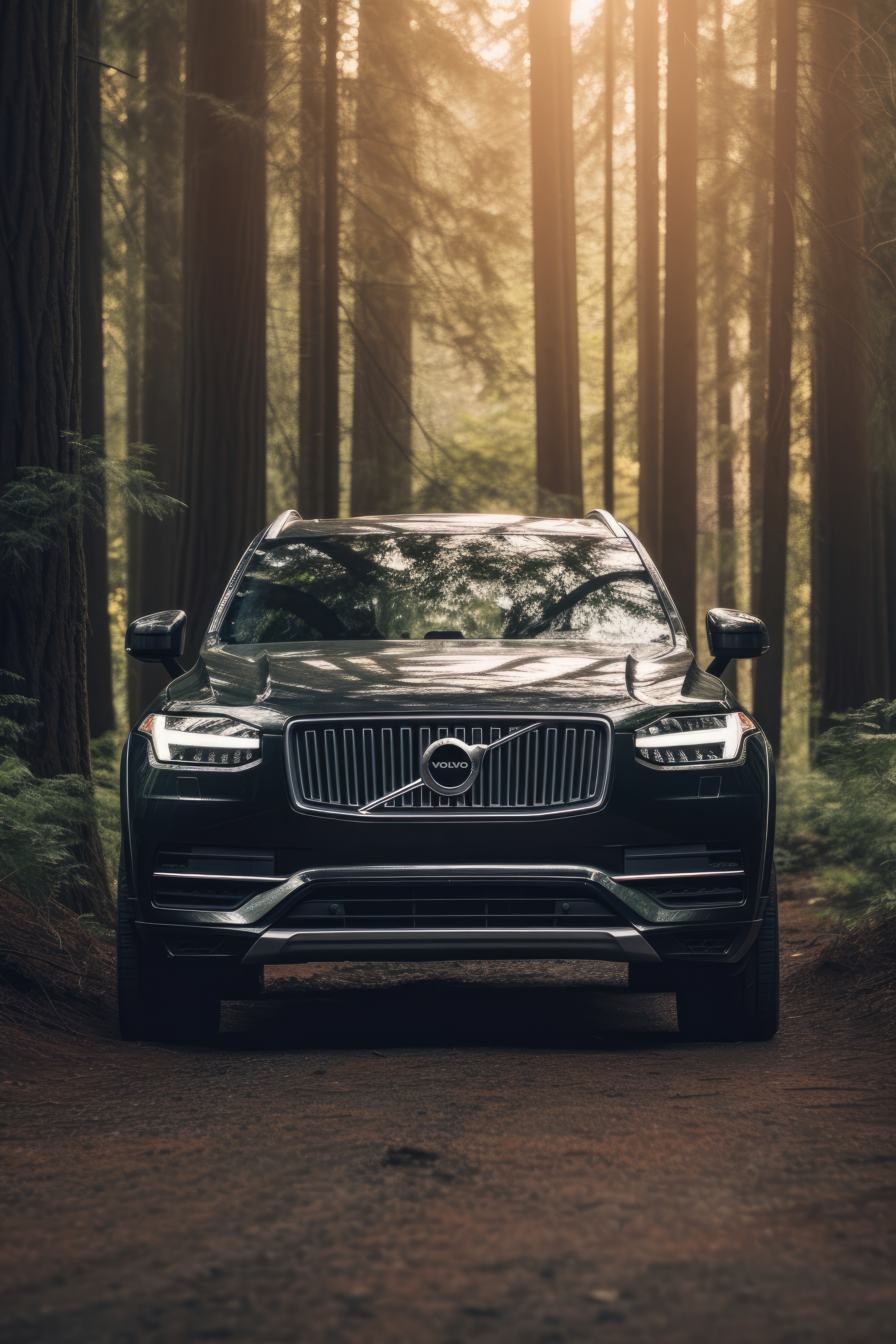 Black Volvo XC90 Front View in Forest Free