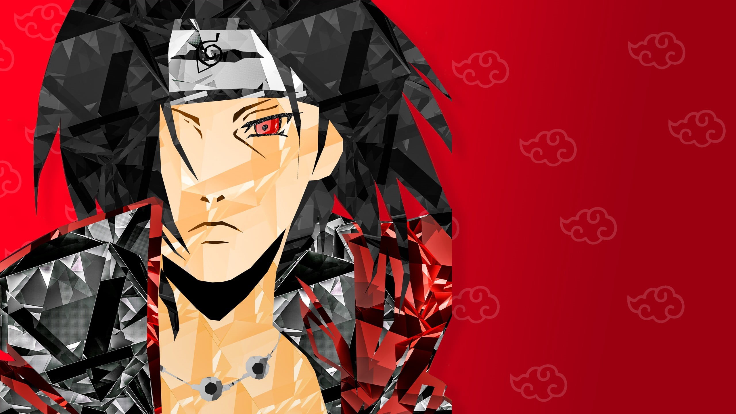 Wallpaper / Male Likeness, Pattern, Red Background, Shape, Close Up, Digital Art, Manga, Representation, Clothing, Colored Background, Uchiha Itachi, Yellow, Uchiha Free Download