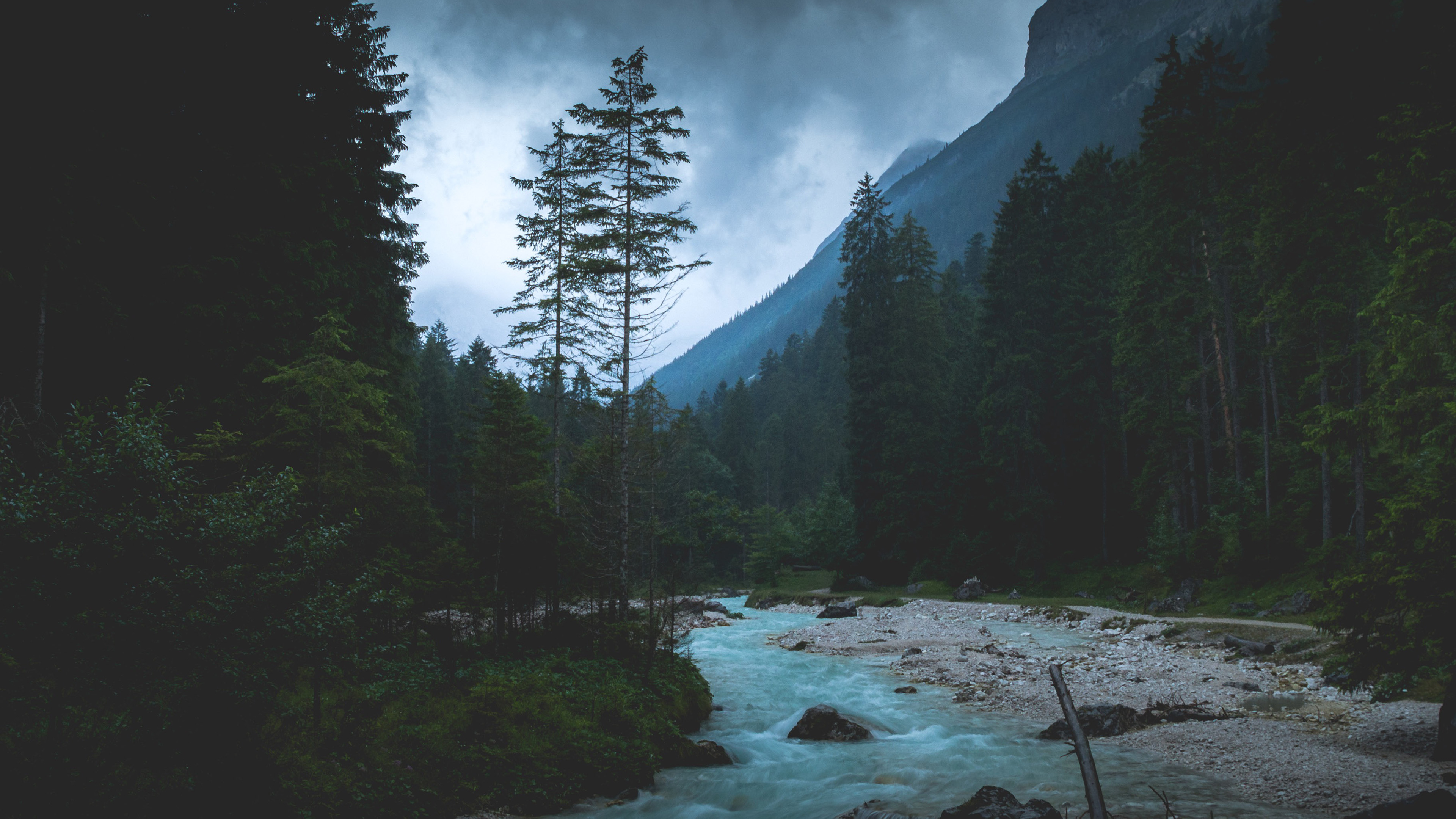 wallpaper for desktop, laptop. mountain wood night dark river nature