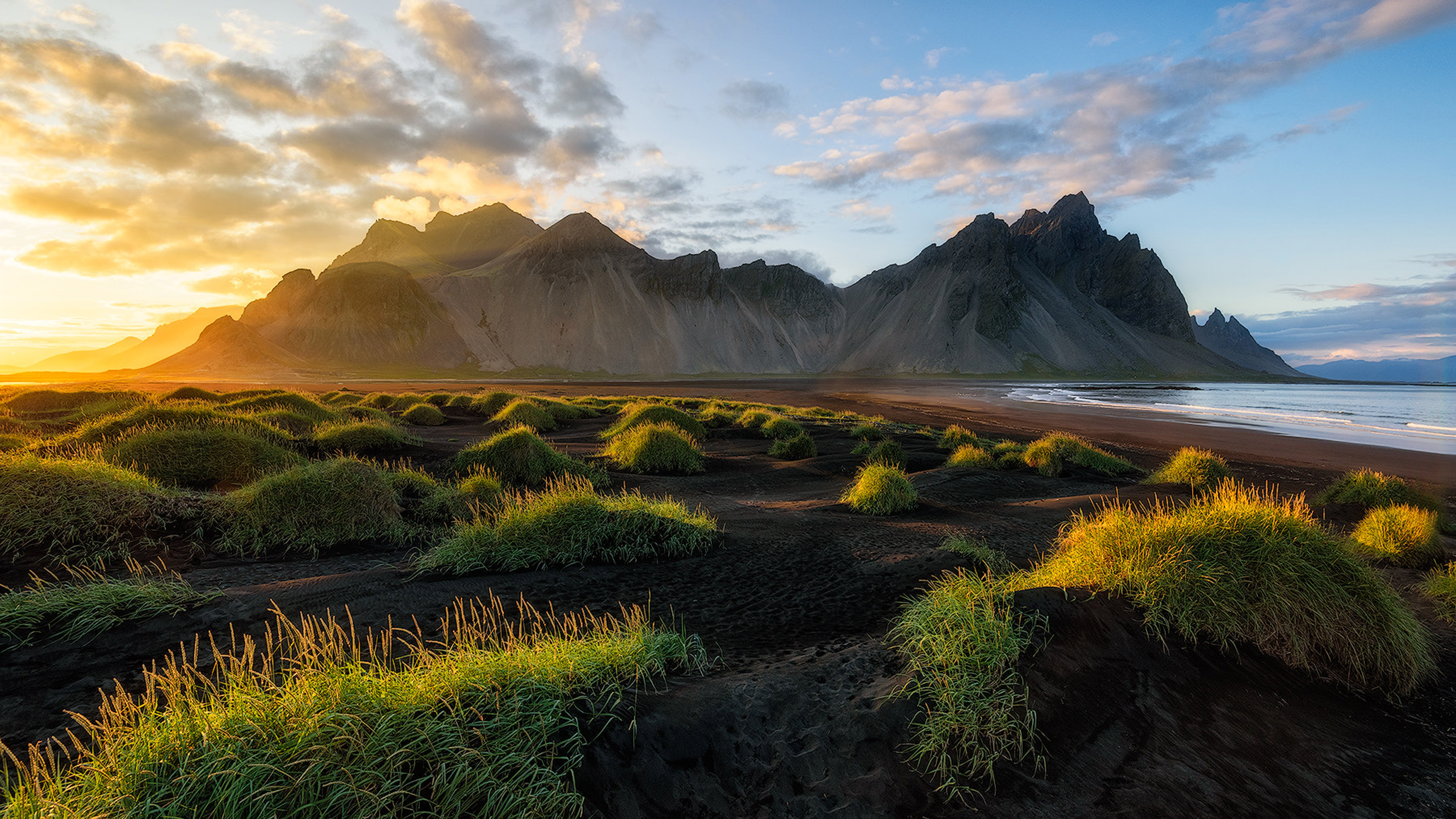 Black Sand Beach In Iceland Sunset Over Vestrahorn Batman Mountain 4k Ultra HD Desktop Wallpaper For Computers Laptop Tablet And Mobile Phones 3840x2160, Wallpaper13.com