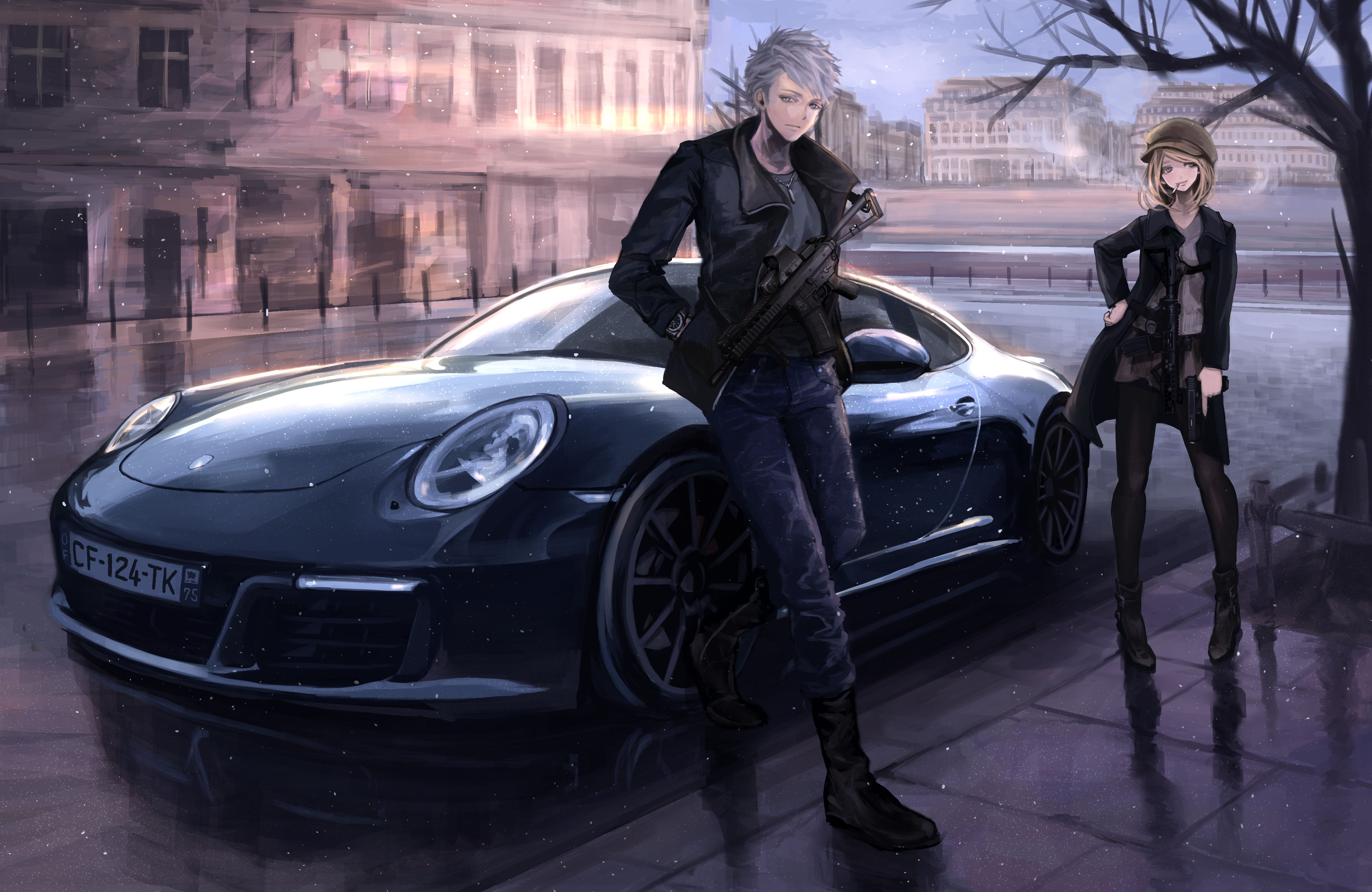 4K, anime boys, anime girls, anime, Porsche Gallery HD Wallpaper