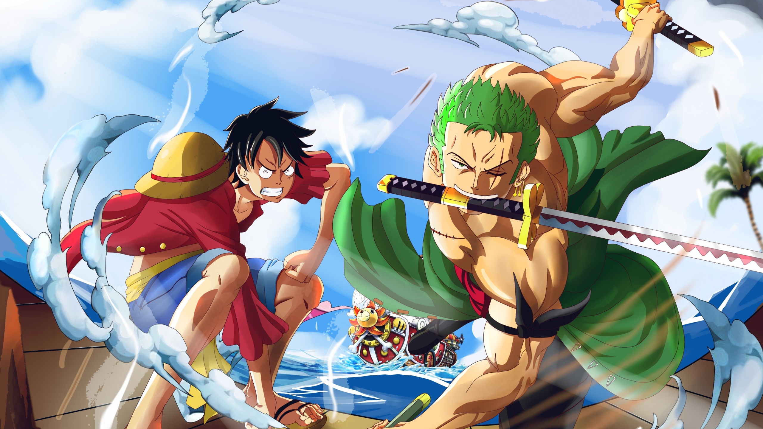 Monkey D. Luffy Wallpaper 4K, Roronoa Zoro, One Piece
