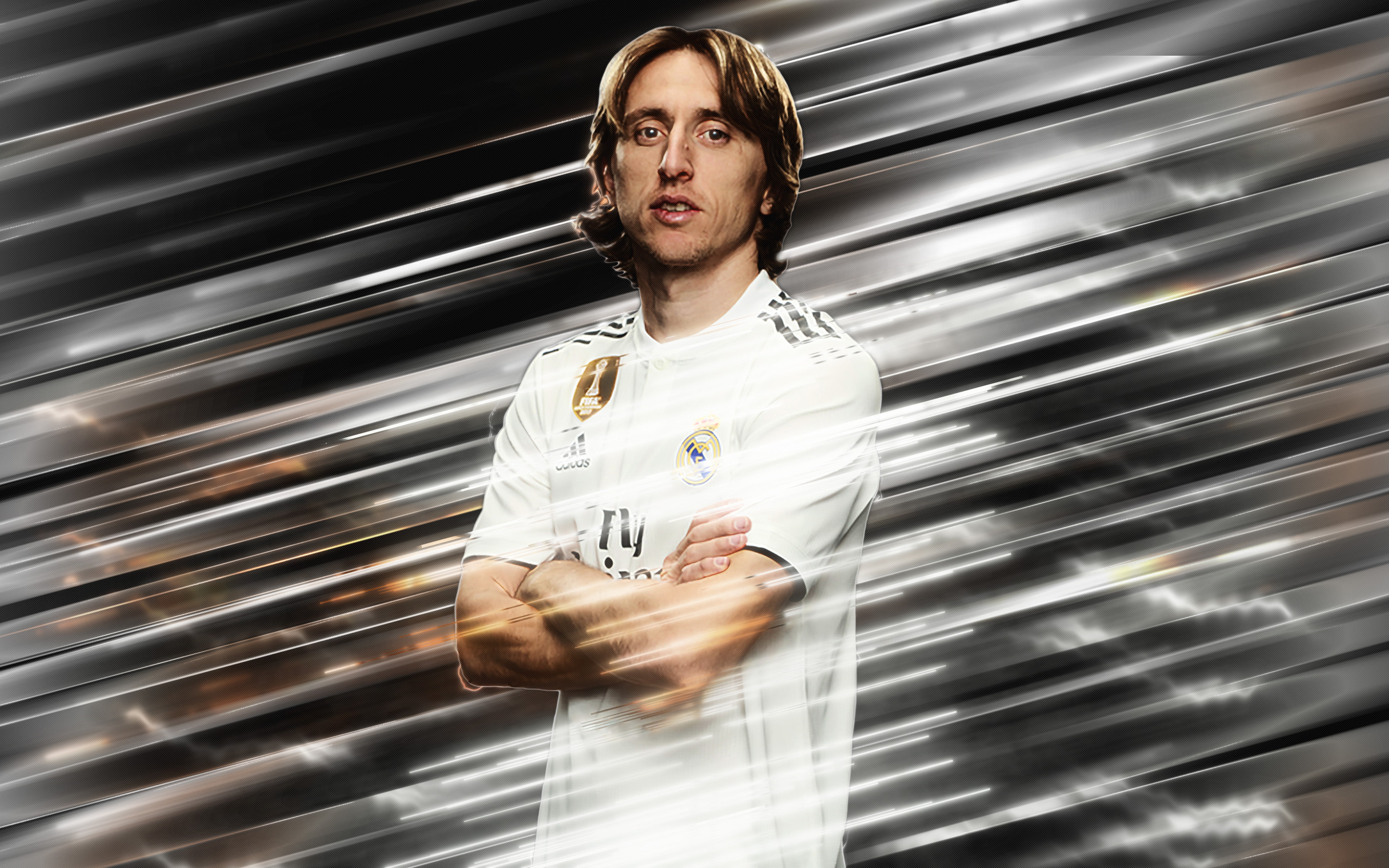 Wallpaper / Real Madrid, sport, full length, leisure activity, real people, Luka Modric, young men, Croatian, 4K, jumping, men, Footballer, front view, balance, one person free download