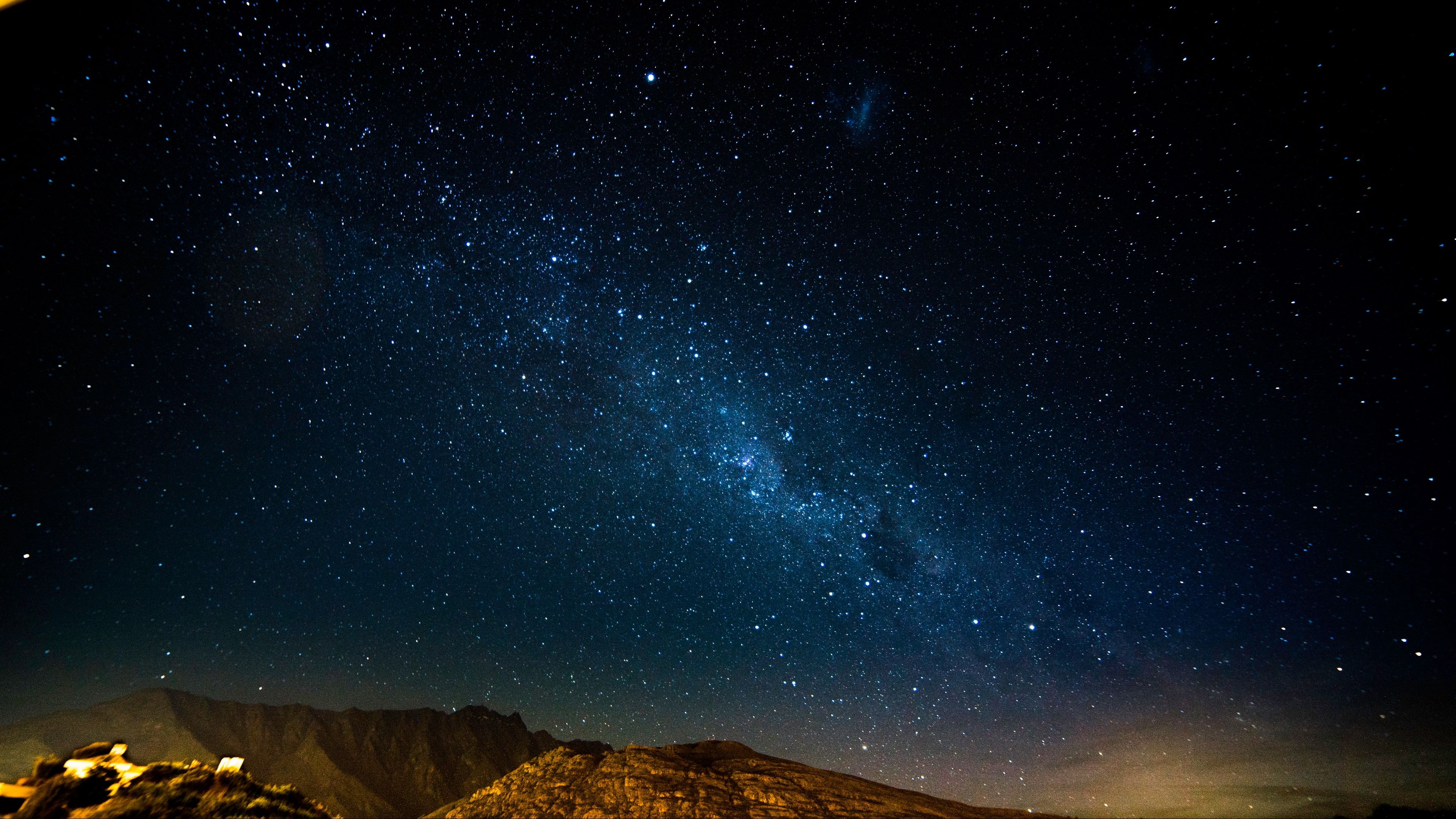 Milky Way Wallpaper 4K, Night, Starry sky, Mountains