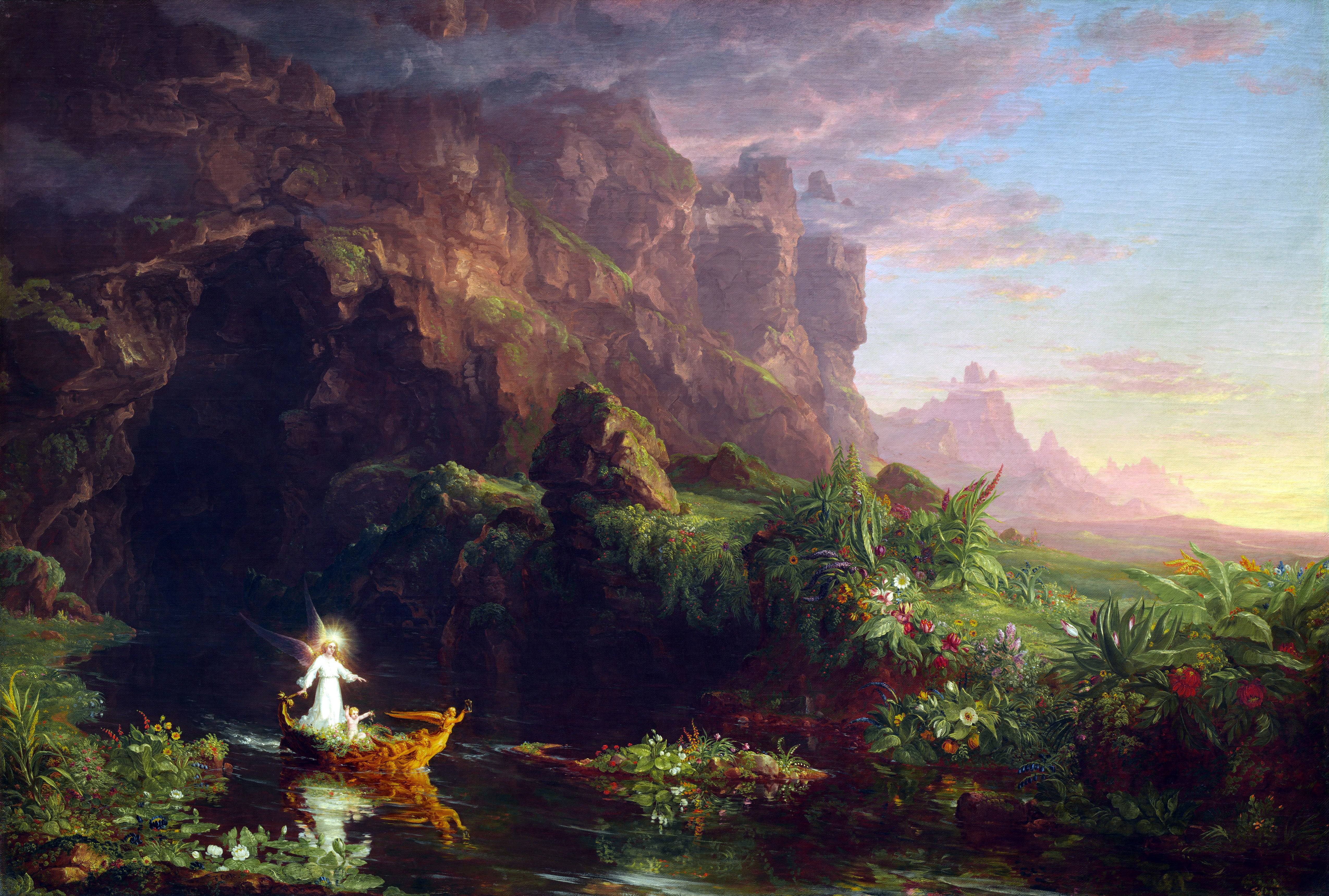 Wallpaper / The Voyage of Life, 4K, Thomas Cole, painting, The Voyage of Life: Childhood, classic art free download