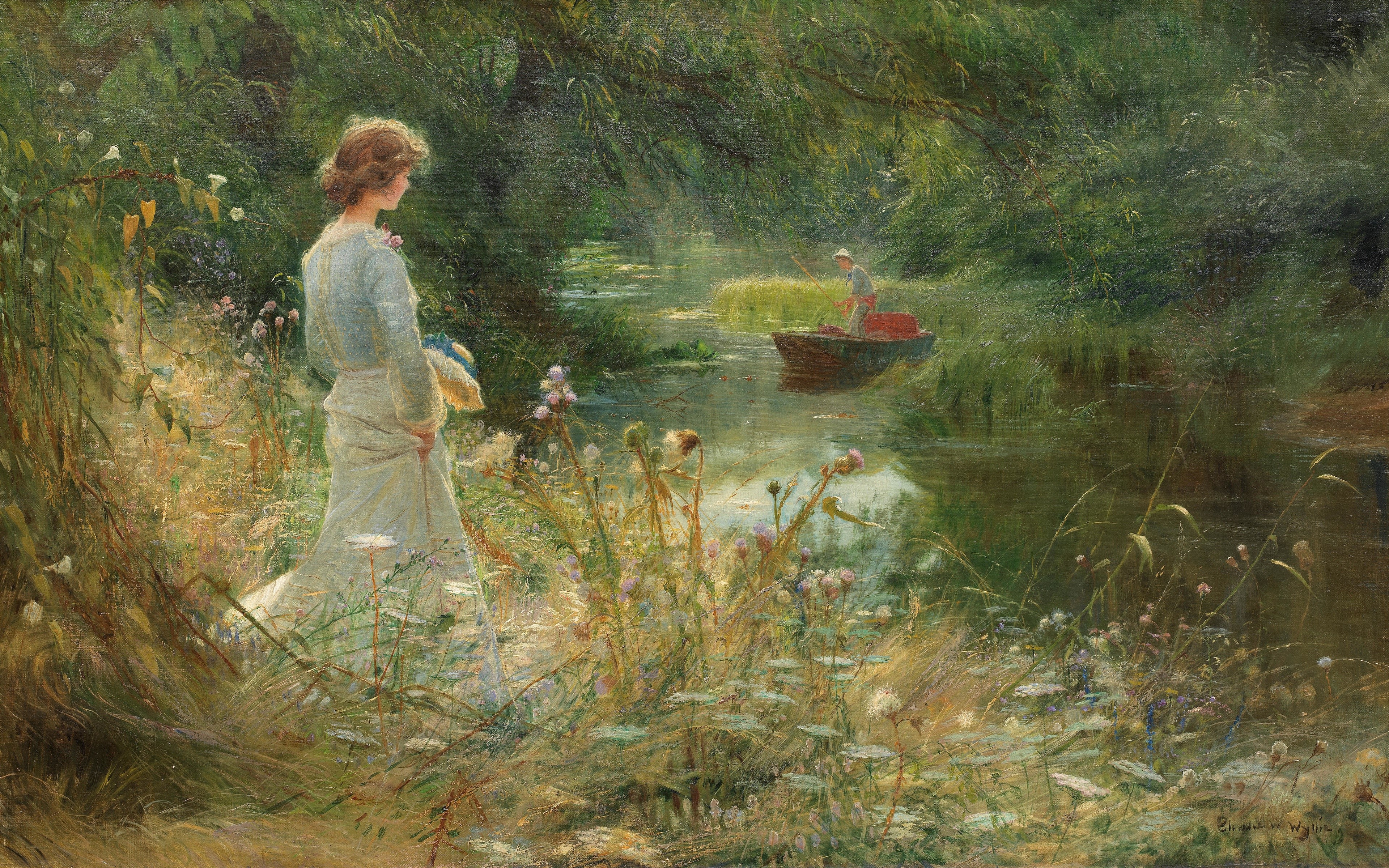 4K, women, artwork, painting, nature, outdoors, classic art, Charles William Wyllie, HD Wallpaper