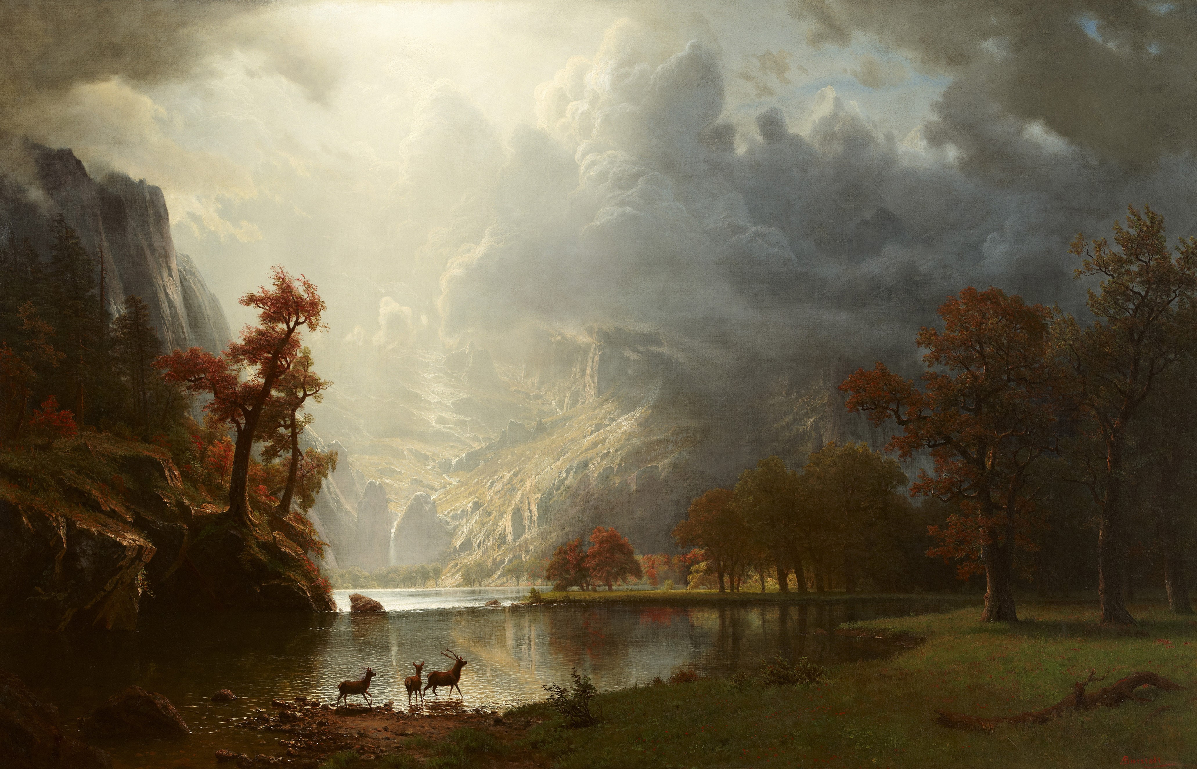 4K, Sierra Nevada Morning, classic art, classical art, painting, Albert Bierstadt Gallery HD Wallpaper
