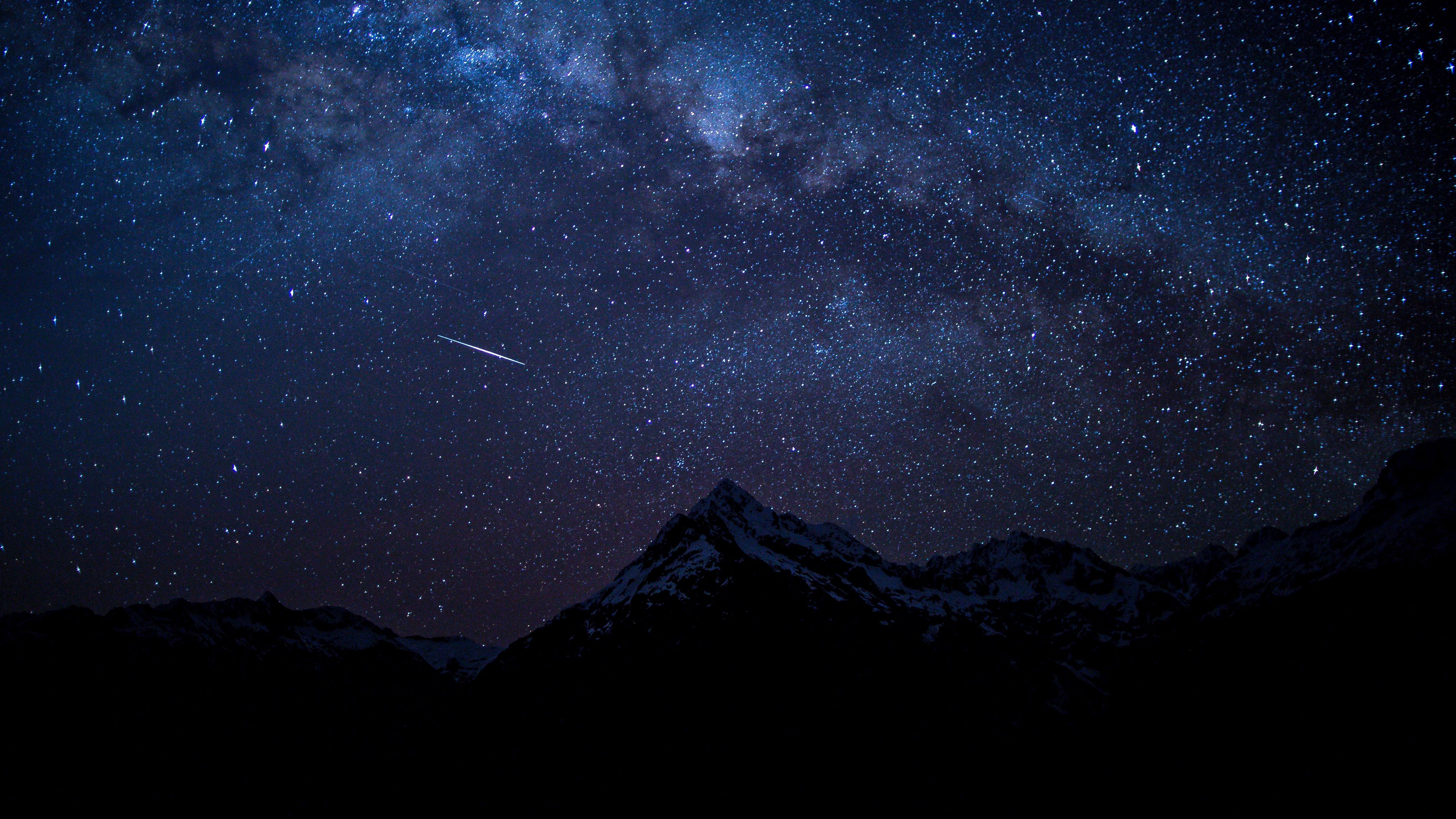 Download wallpaper 3840x2160 starry sky, night, mountains 4k uhd 16:9 HD background
