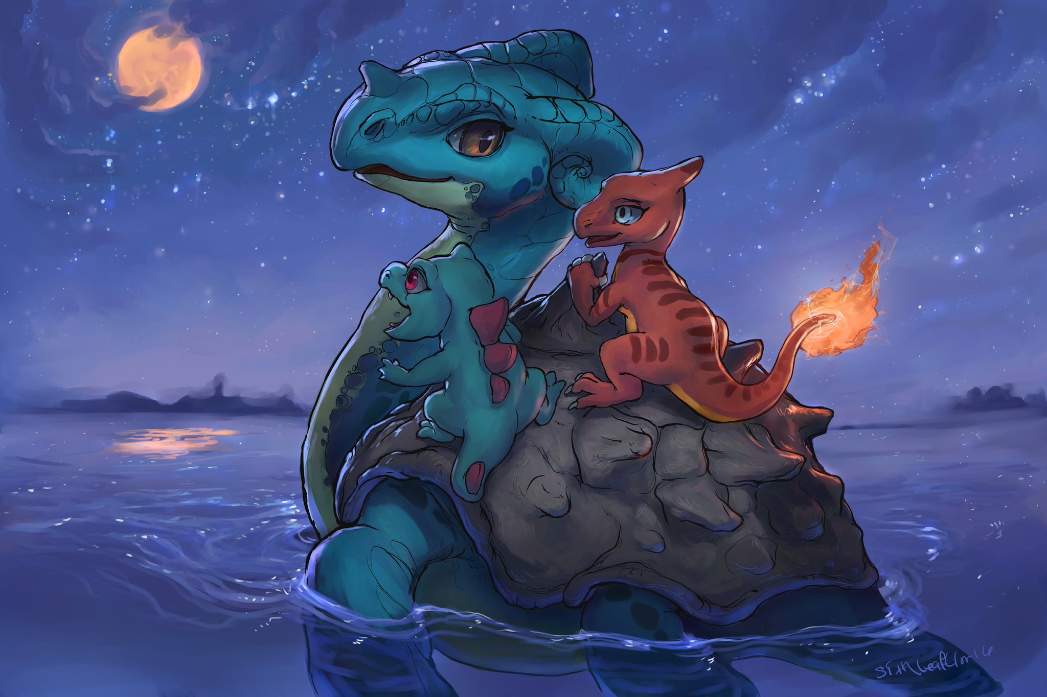Wallpaper, artwork, pokemon, fan art, Charmeleon, Lapras 2048x1365