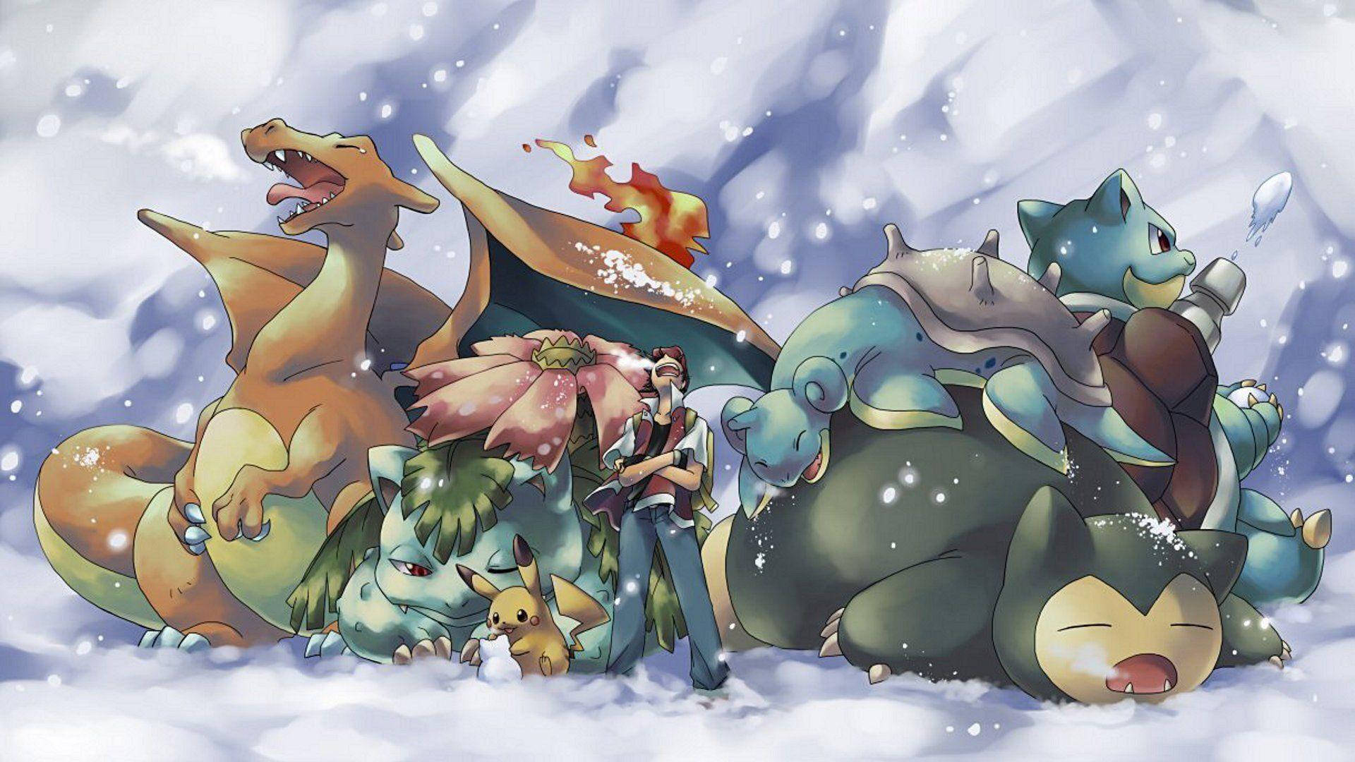 Download Lapras With Ash And Other Pokémon Wallpaper