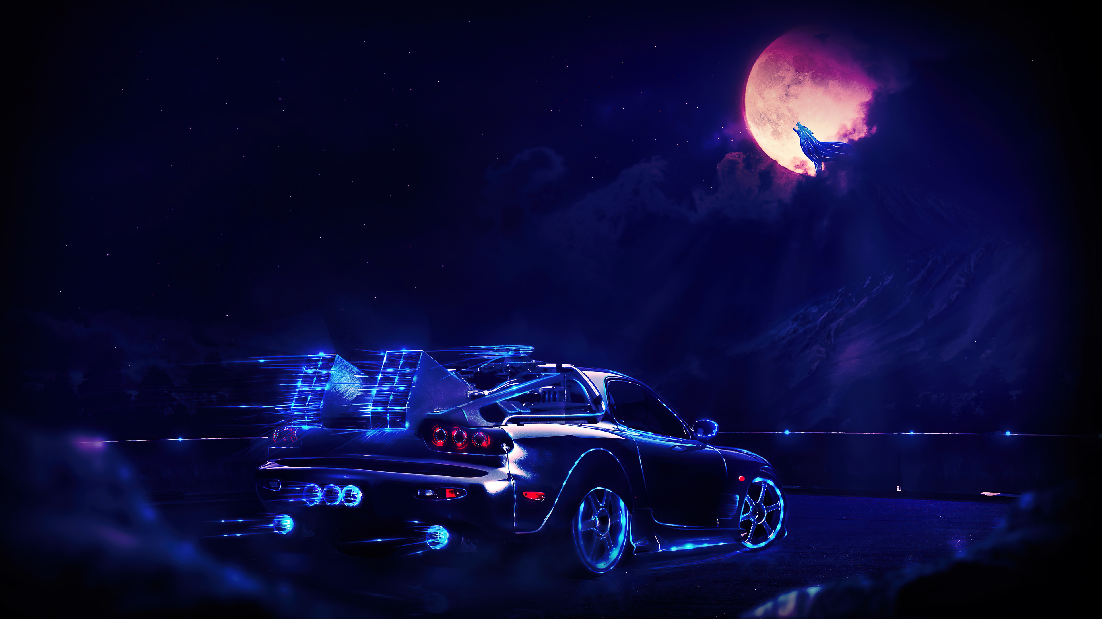 wallpaper, sci fi, car, night, wolf, moon, digital art, 4k, HD Gallery HD Wallpaper