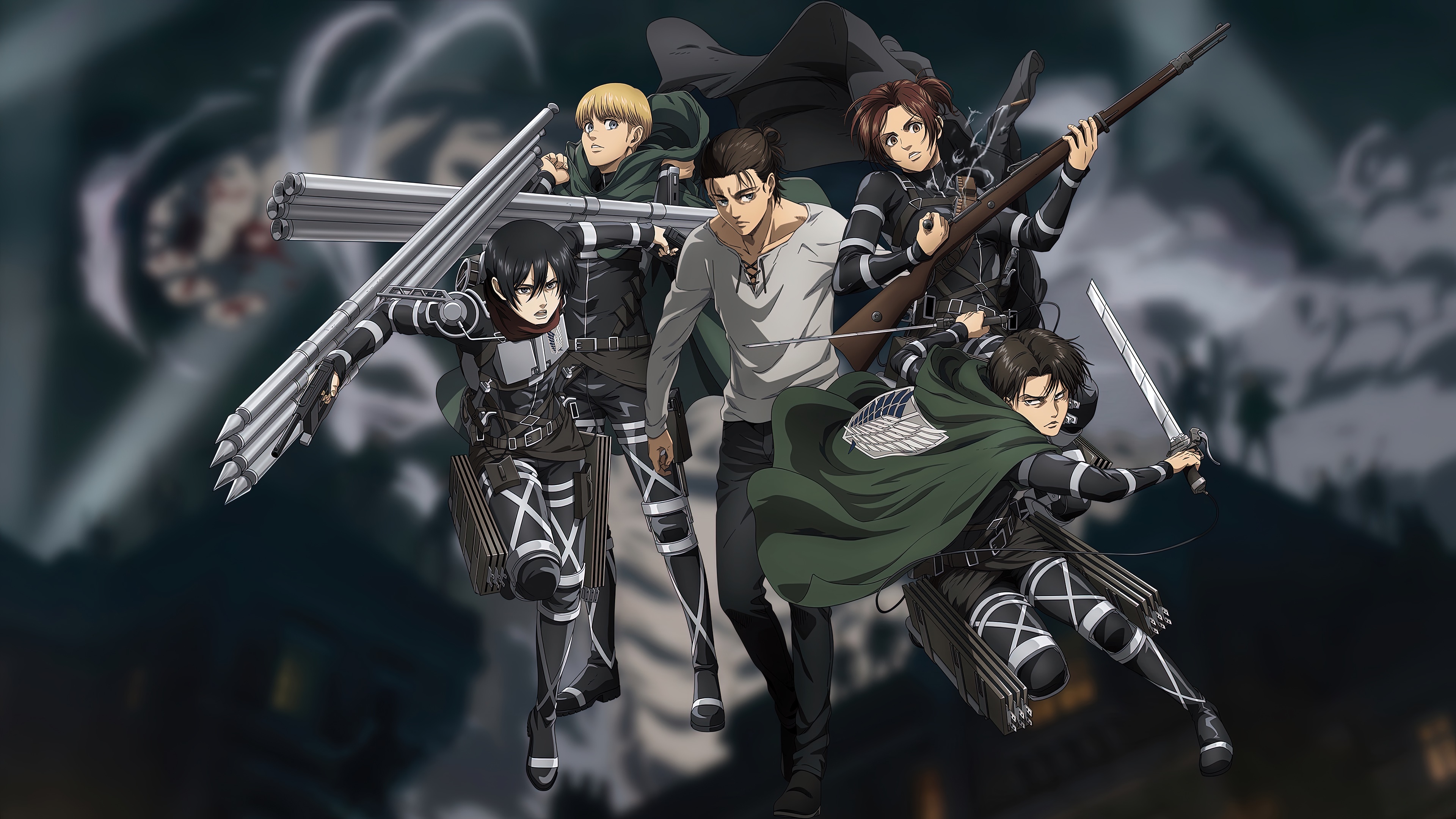 Attack On Titan 4K, Armin Arlert, Levi Ackerman, Mikasa Ackerman, Eren Yeager Gallery HD Wallpaper