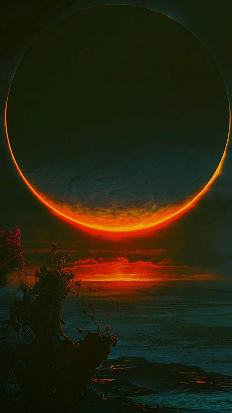 Download Breathtaking Solar Eclipse Shrouded in Deep Red Hues. Wallpaper