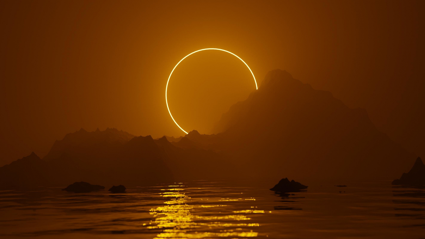 Solar eclipse digital art minimal wallpaper background