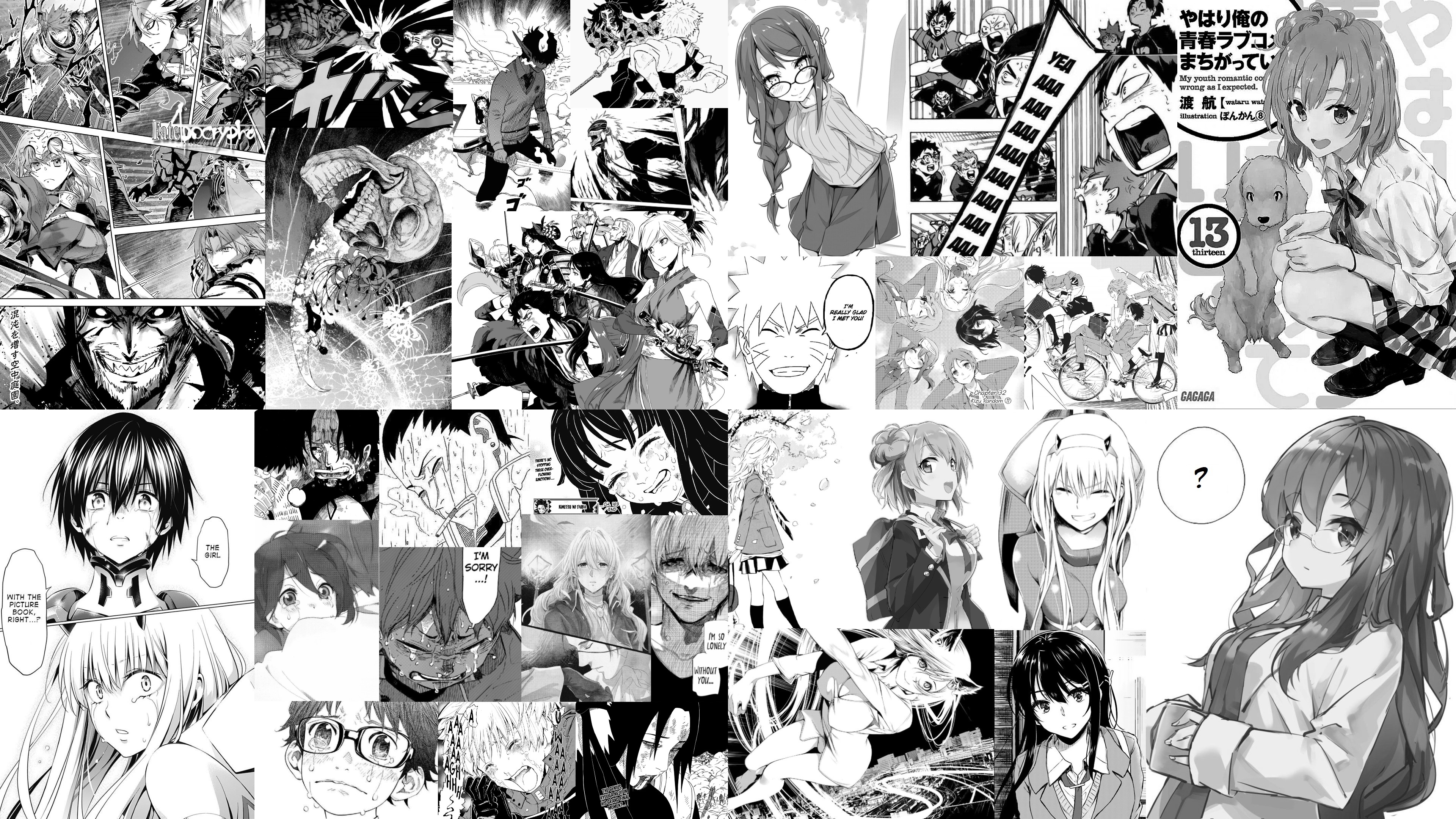 4K, manga, anime, monochrome Gallery HD Wallpaper