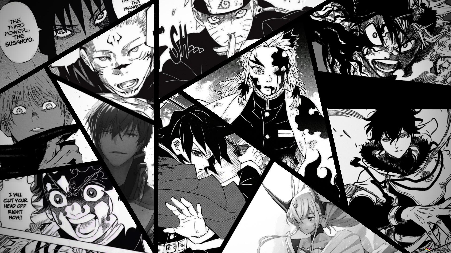 Black & white comic sketch of famous anime HD wallpaper download