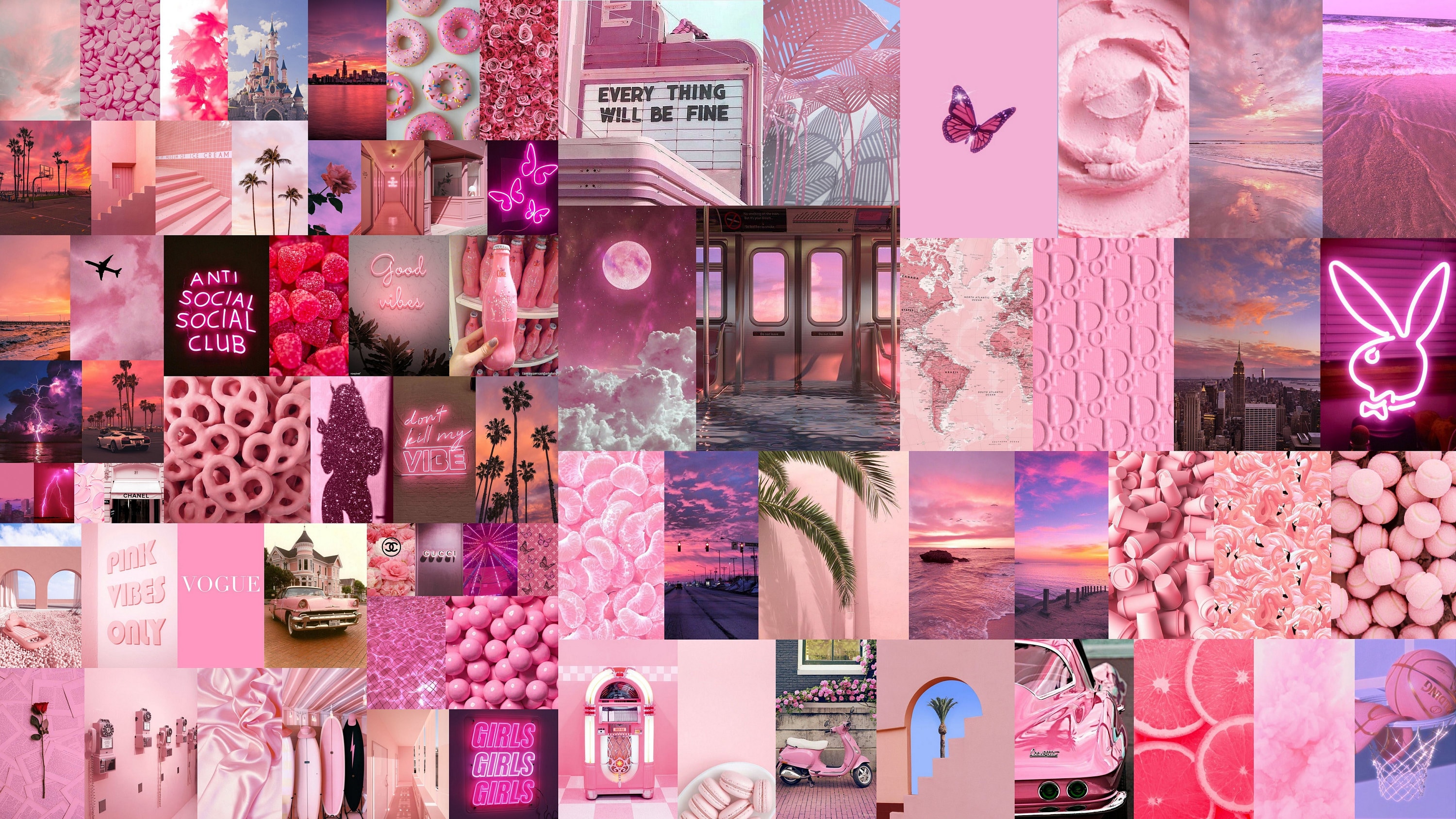 Bubblegum Pink Aesthetic Wall Collage Kit 75 Pieces