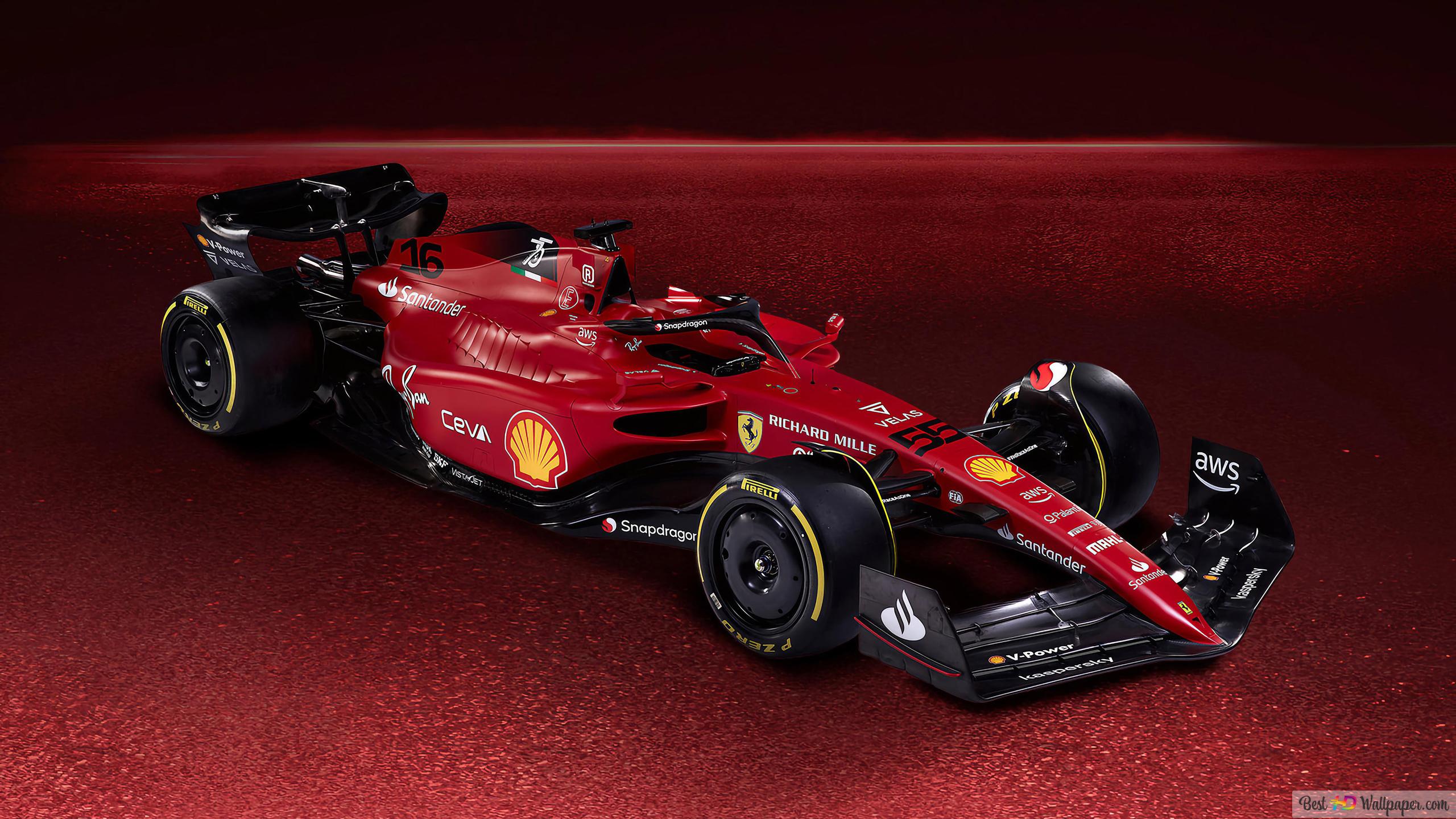 Ferrari F1 75 Formula 1 2022 New Car Front And Side View Red Background 4K Wallpaper Download