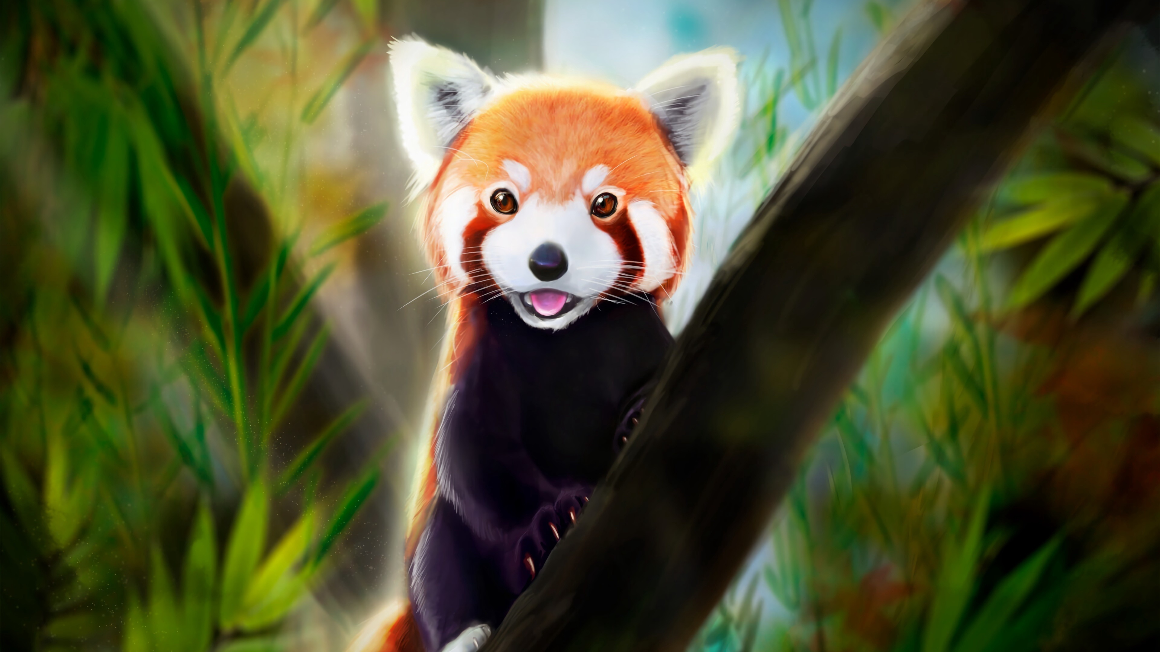 Download wallpaper 3840x2160 cute, red panda, art 4k wallpaper, uhd wallpaper, 16:9 widescreen 3840x2160 HD background, 22518