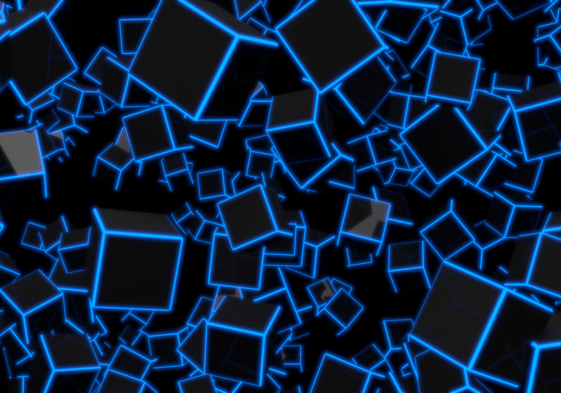 3D BLUE NEON CUBES Woven Self Adhesive
