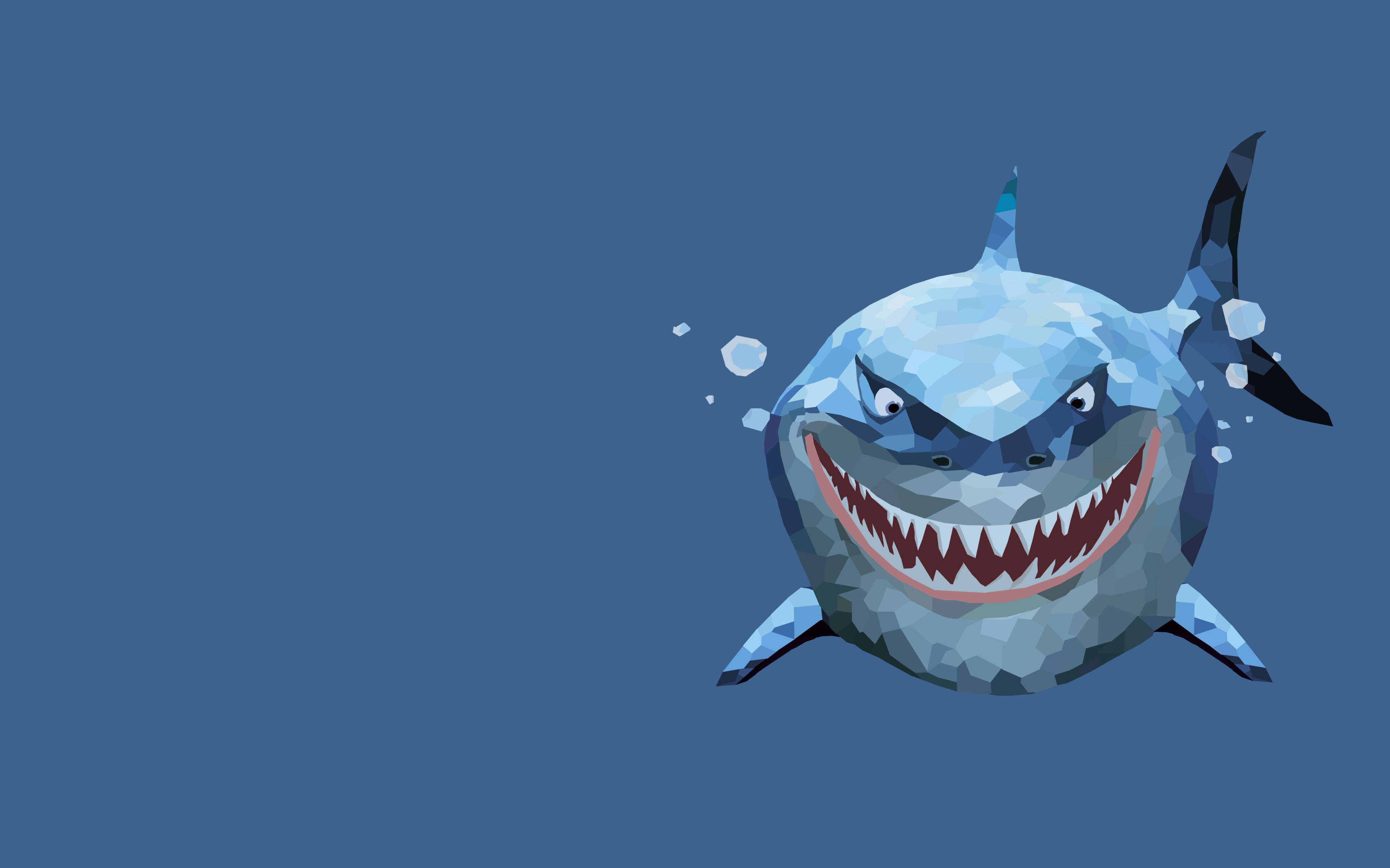 Download wallpaper White shark, 4k, low poly art, underwater world, minimal, sharks, cartoon shark, blue background for desktop with resolution 3840x2400. High Quality HD picture wallpaper