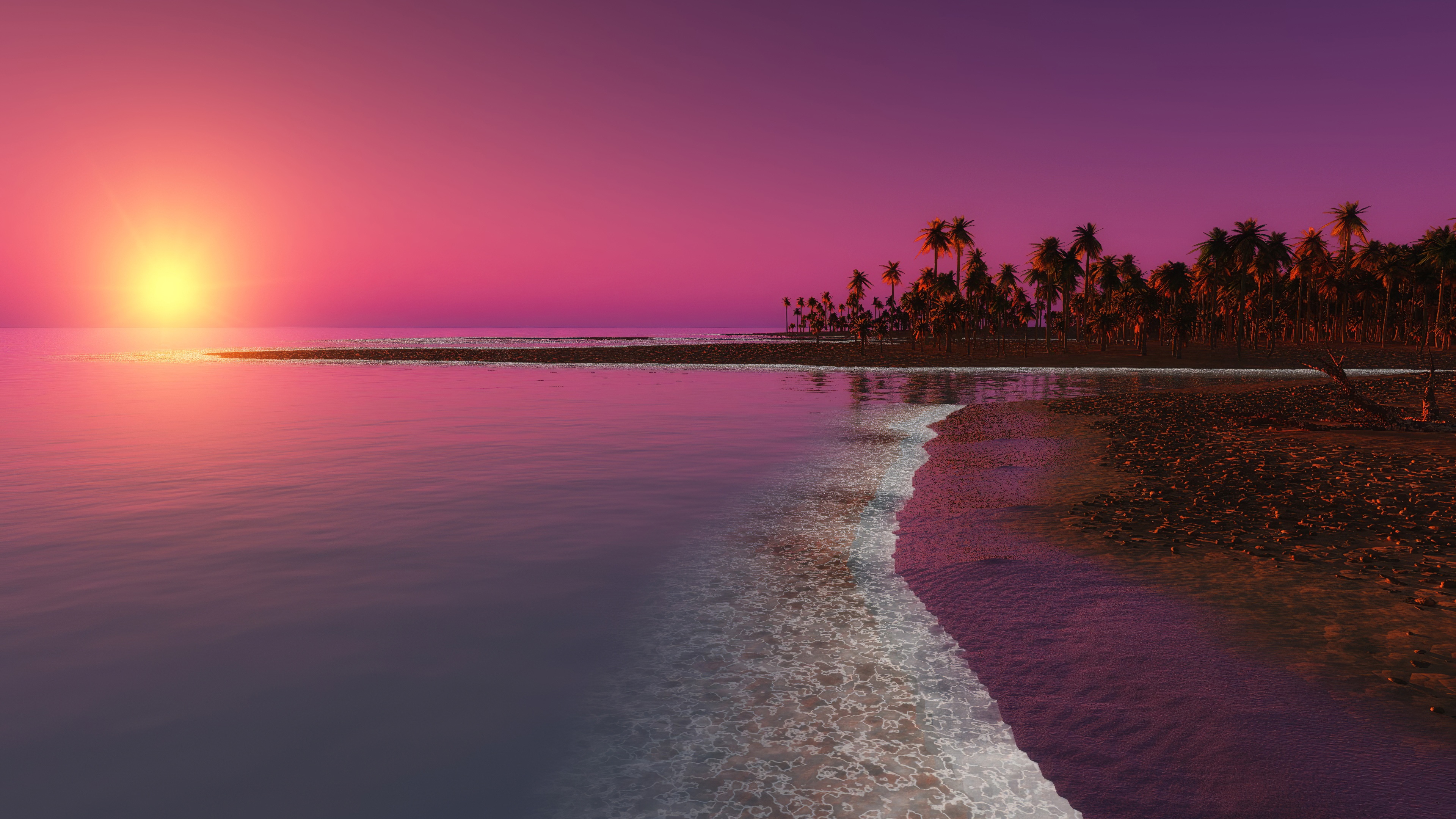 Wallpaper 4k Palm Trees Sunset Digital Nature Wallpaper