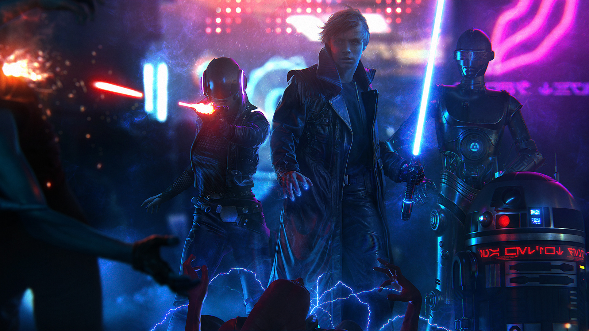 Luke Skywalker, Star Wars, Cyberpunk, Lightsaber, Ultrawide
