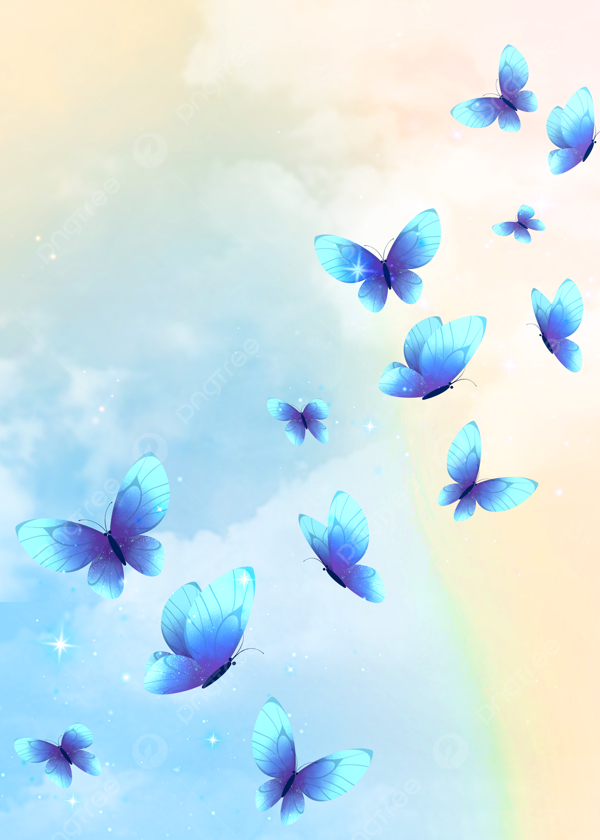 Flying Blue Butterfly Light Effect Colorful Butterfly Background Wallpaper Image For Free Download