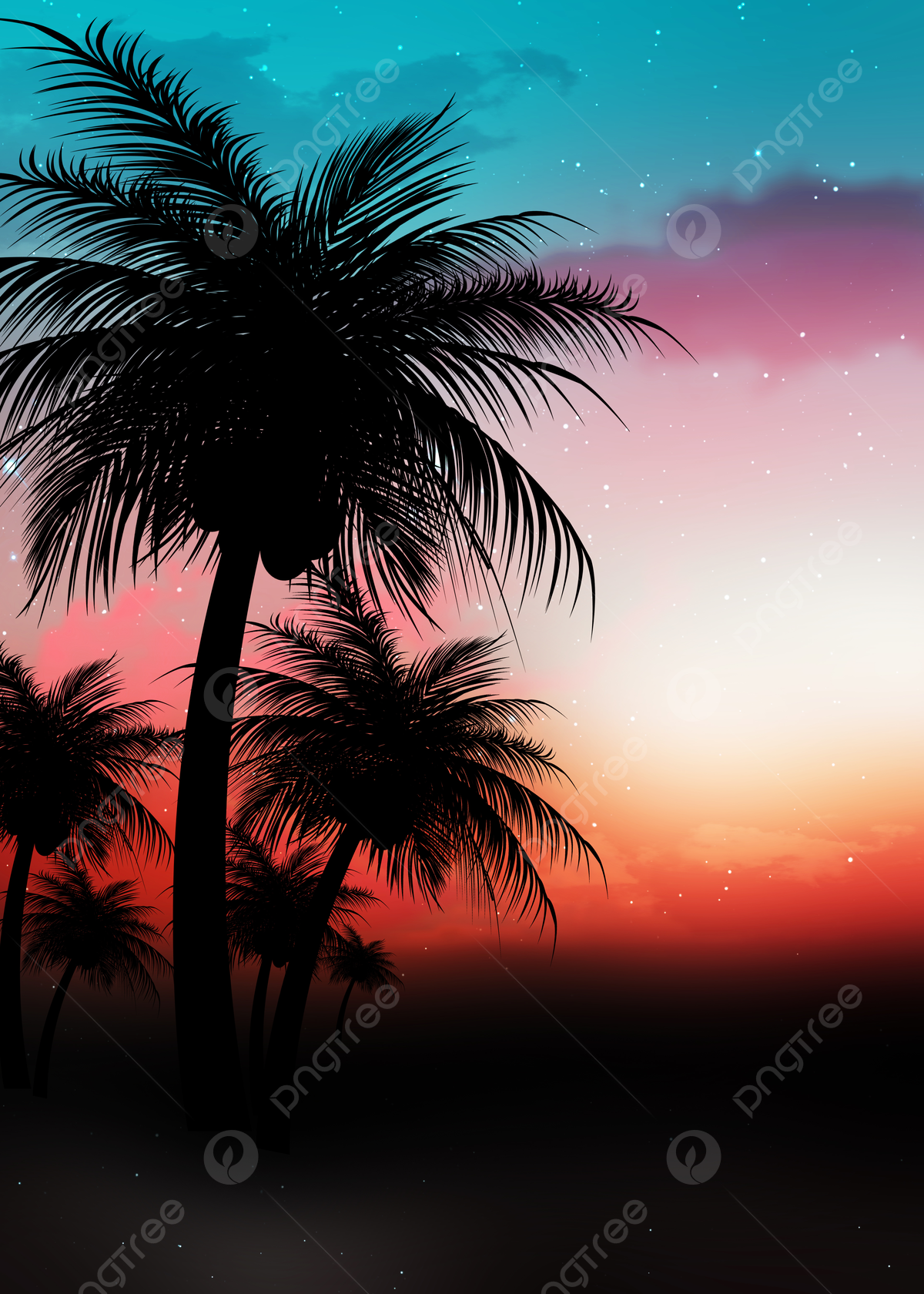 Summer Tropical Coconut Tree Night Sky Starry Background Wallpaper Image For Free Download