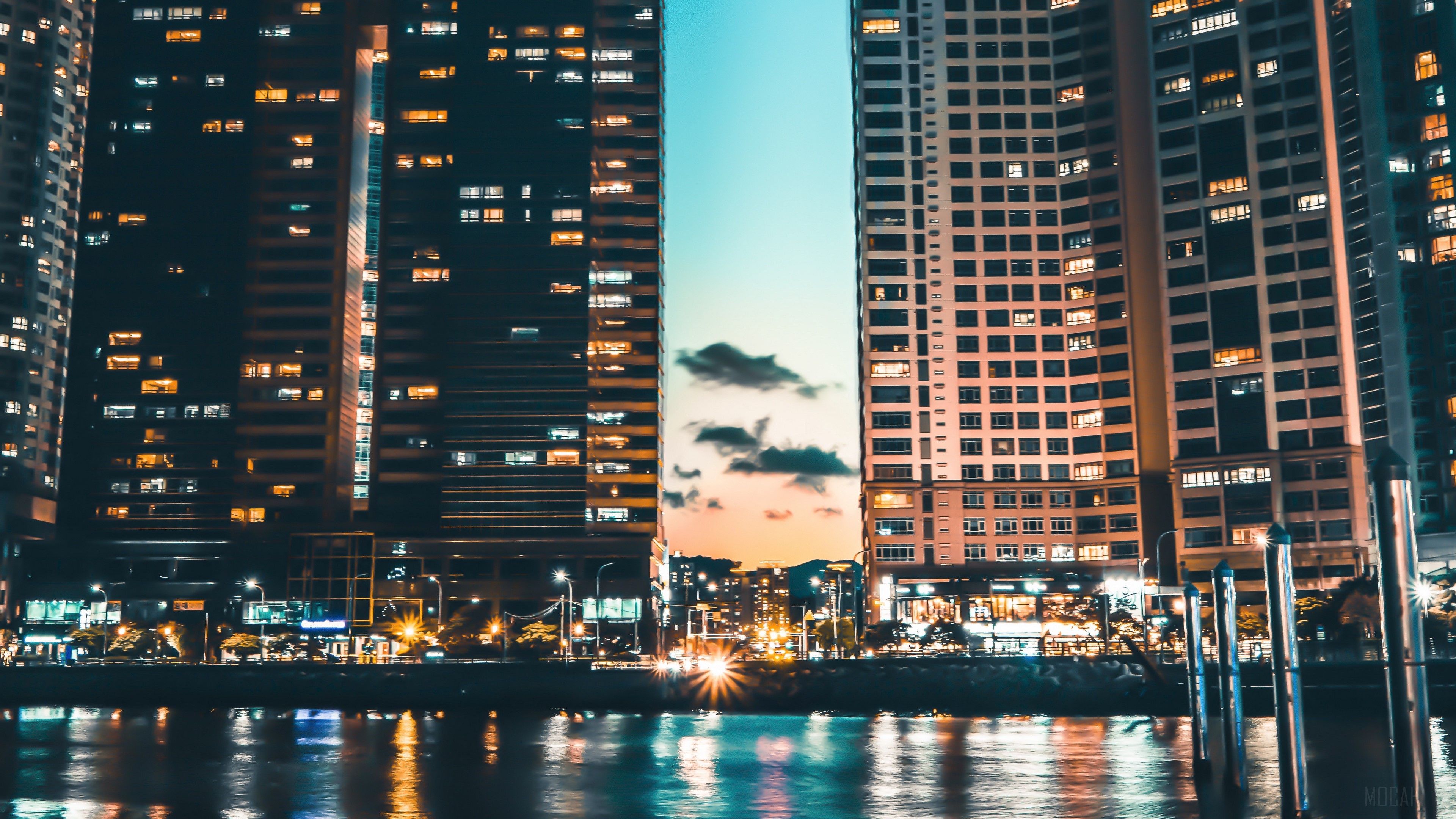 skyscrapers, shore, night city, busan, south korea 4k Gallery HD Wallpaper