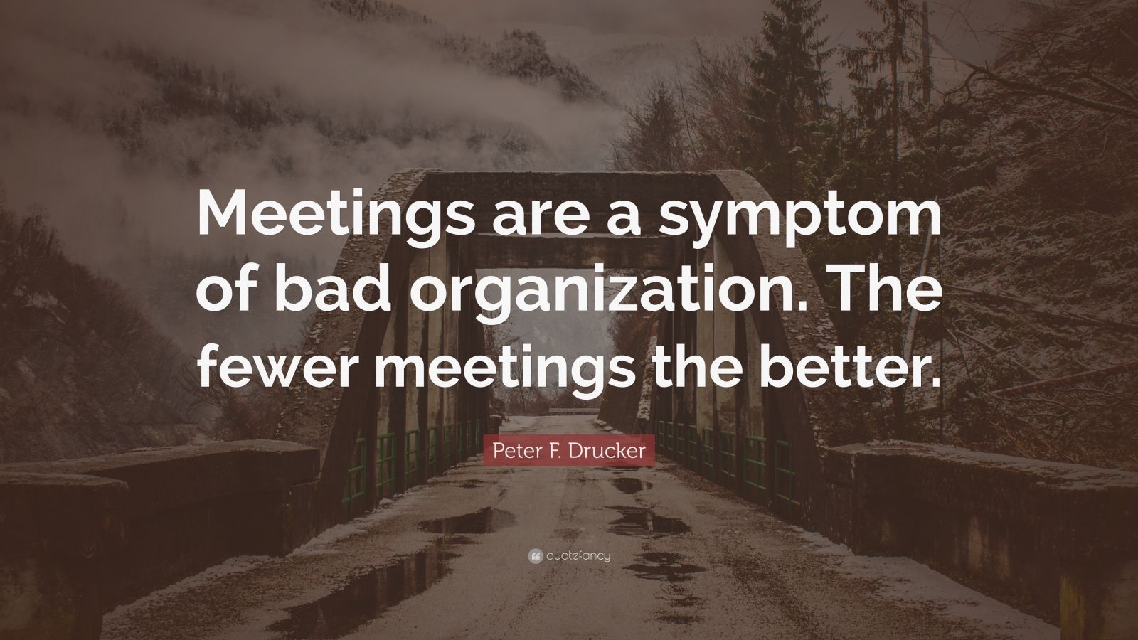 Peter F. Drucker Quote: “Meetings are a symptom of bad organization. The fewer meetings the better.”