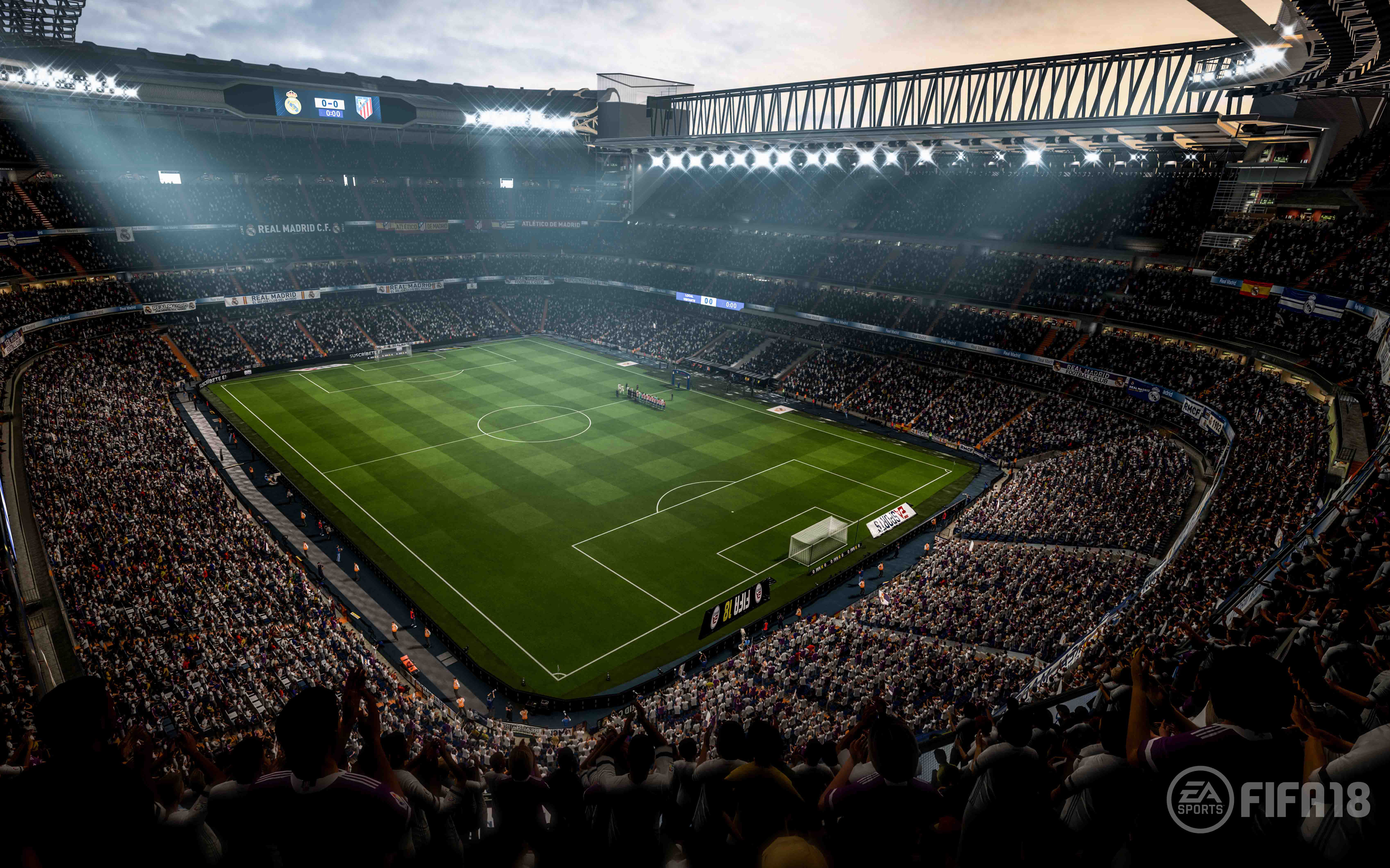 Download wallpaper Santiago Bernabeu, 4k, FIFA 18, Real Madrid Stadium, 2017 games, football simulator, FIFA18, Real Madrid for desktop with resolution 3840x2400. High Quality HD picture wallpaper