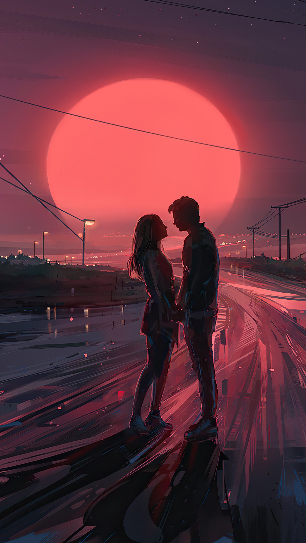 Couple in sunset Illutration Aesthetic Wallpaper 4k for iPhone and Mobile Phone
